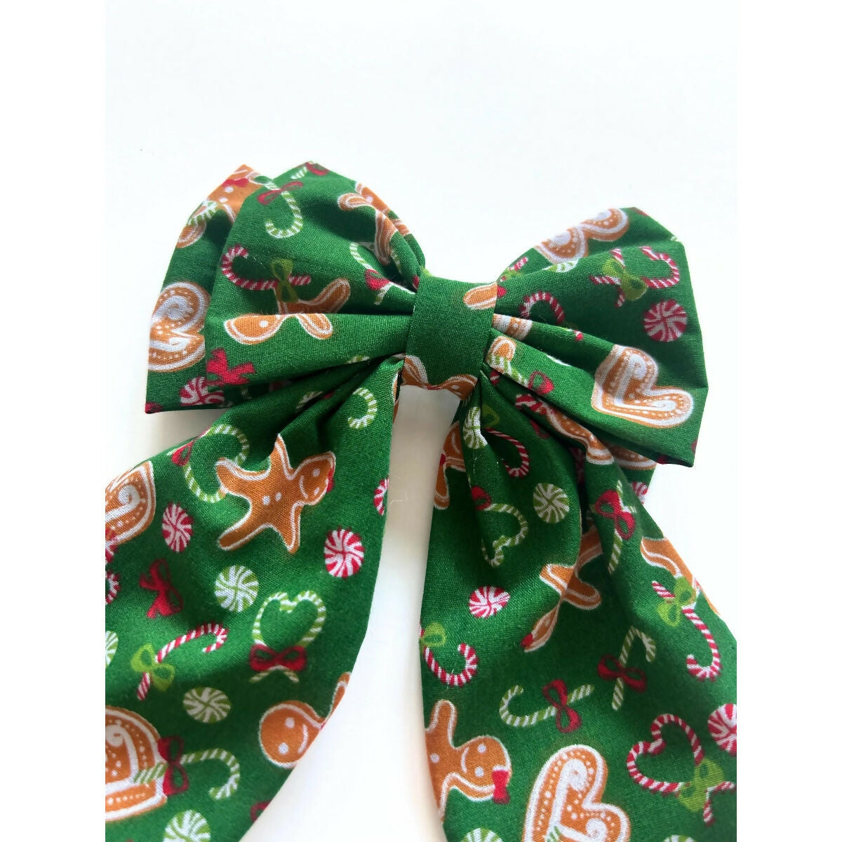 Green Gingerbread Man Christmas Hair Bow with Barrette Clip