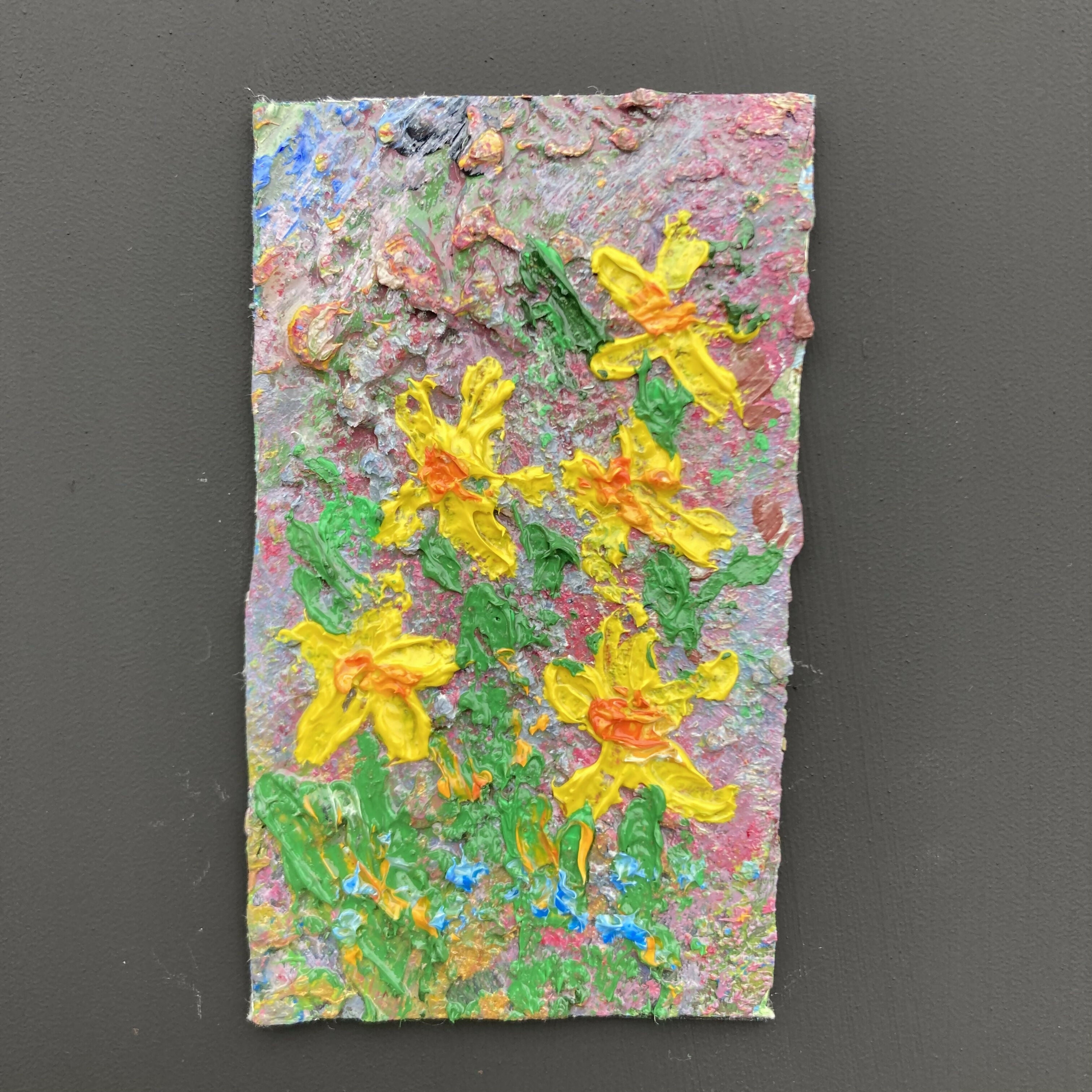 Daffodils Original Oil Painting Mini Canvas Fridge Magnet