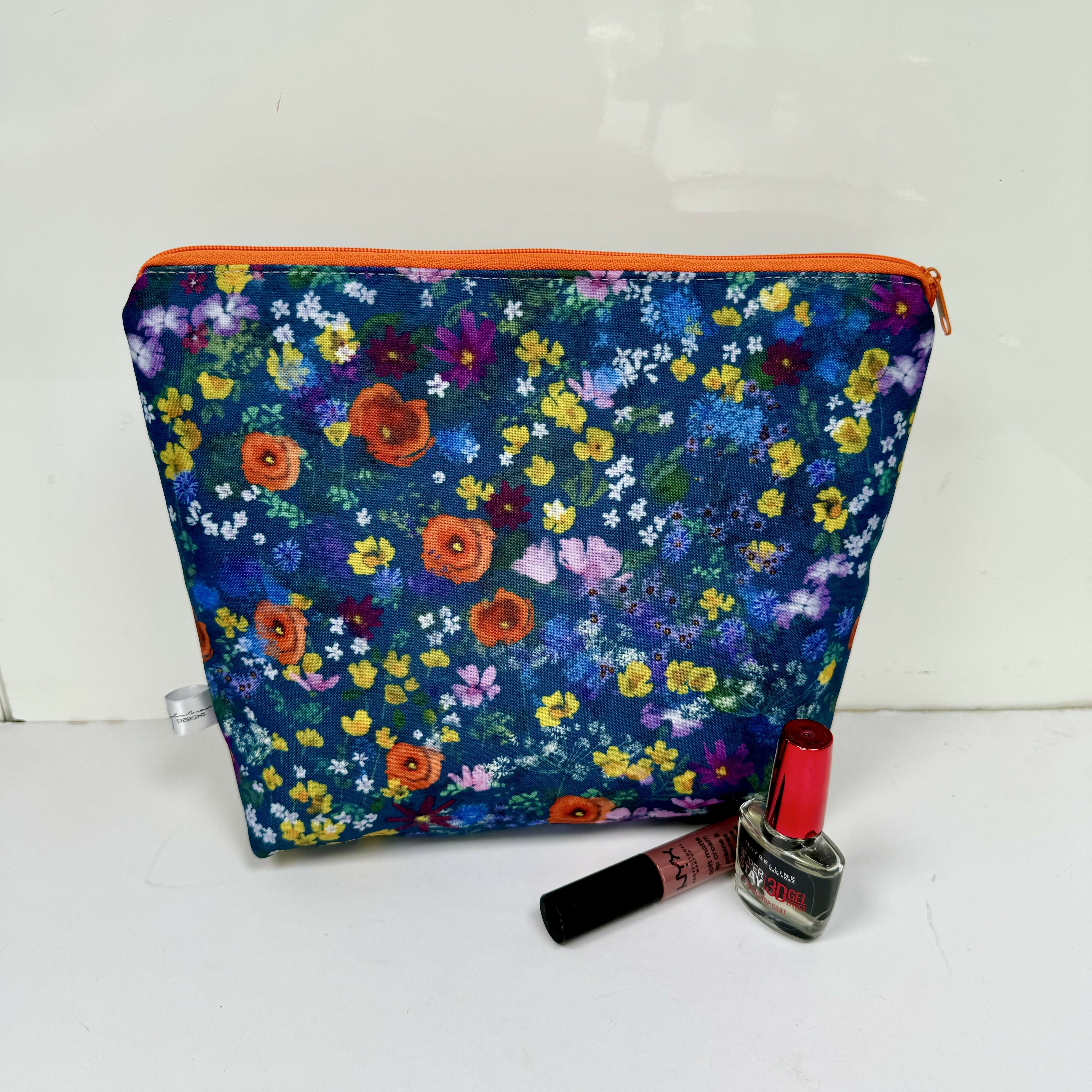 Toiletry Bag - Navy and Orange Floral