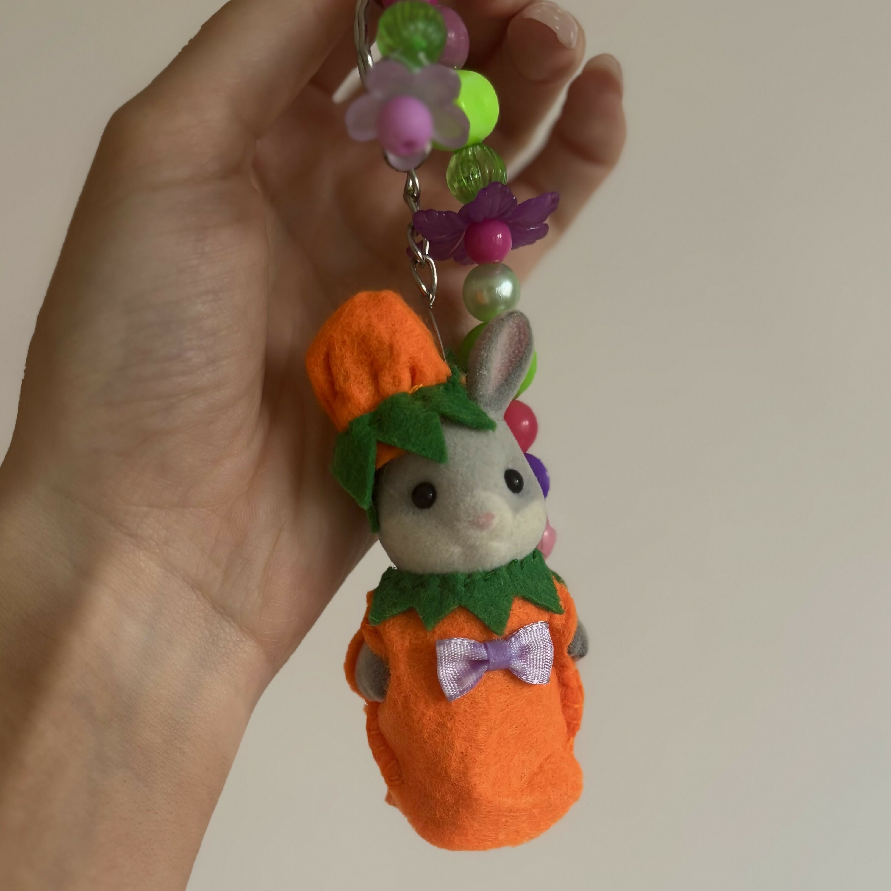 Orange Bunny Pumpkin Felt Keyring