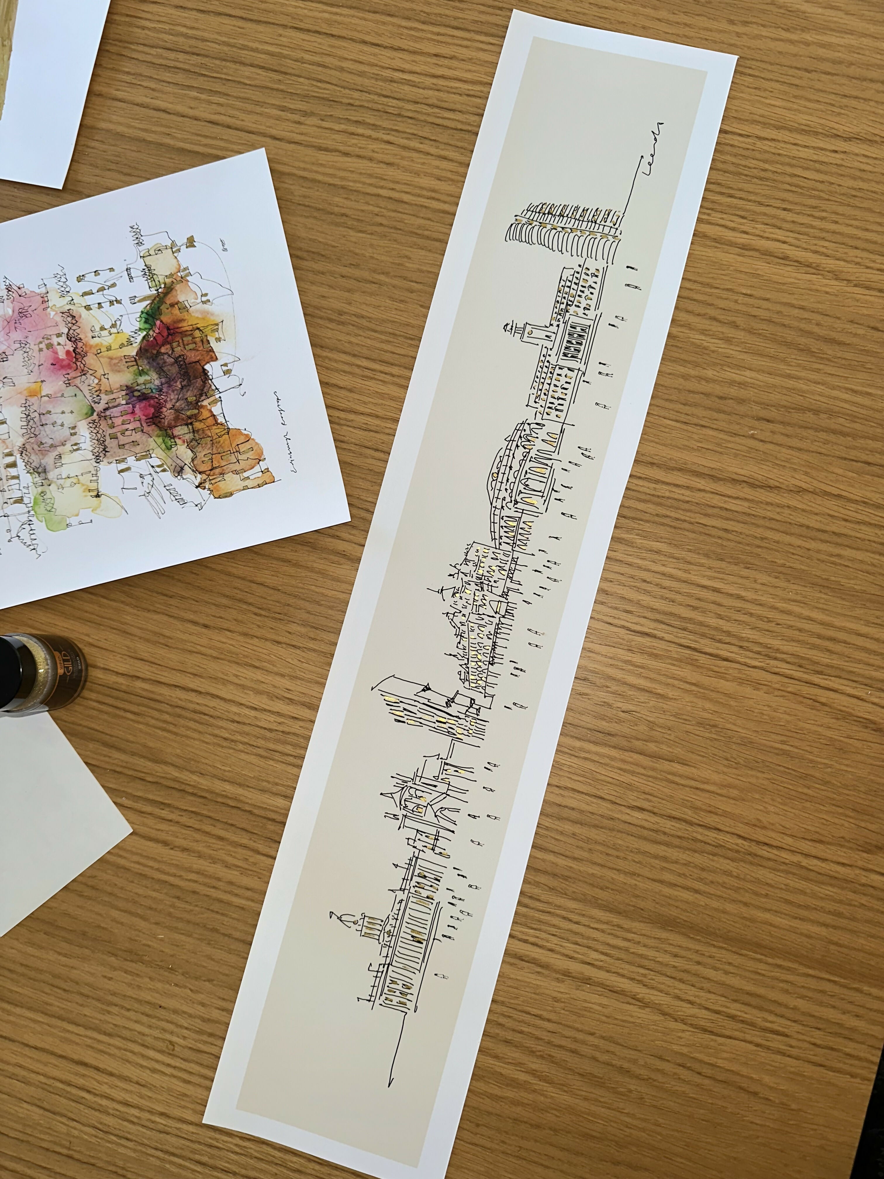 Leeds Skyline Panoramic Gold Details Art Print