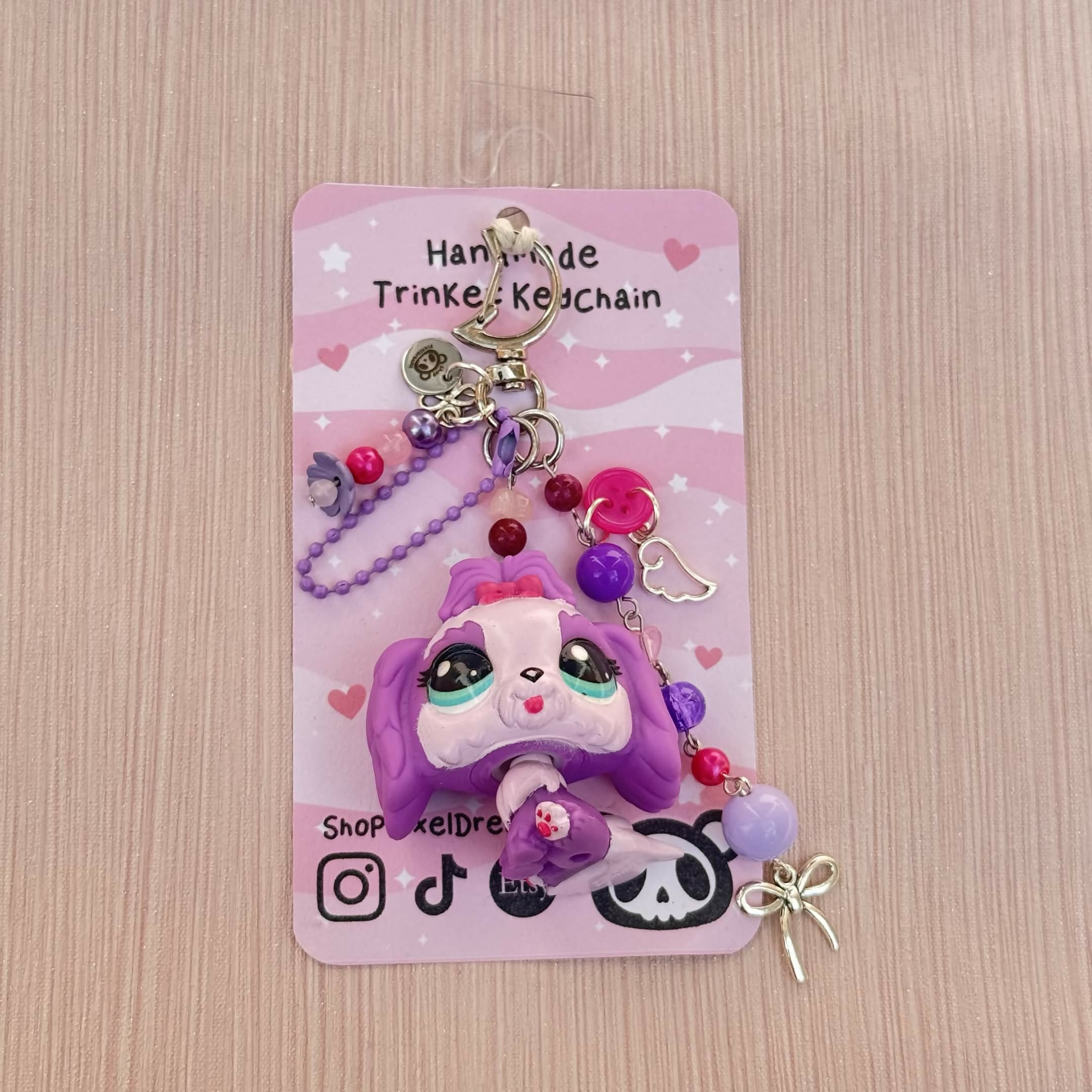 Purple Diva Dog Toy Figure Beaded Trinket Keychain