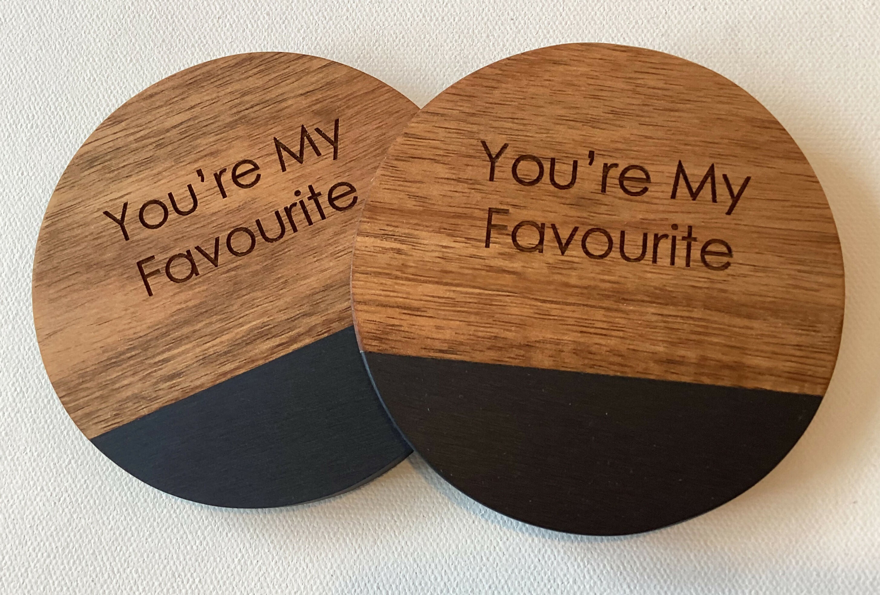Black Marble & Acacia Engraved Coaster - Your My Favourite