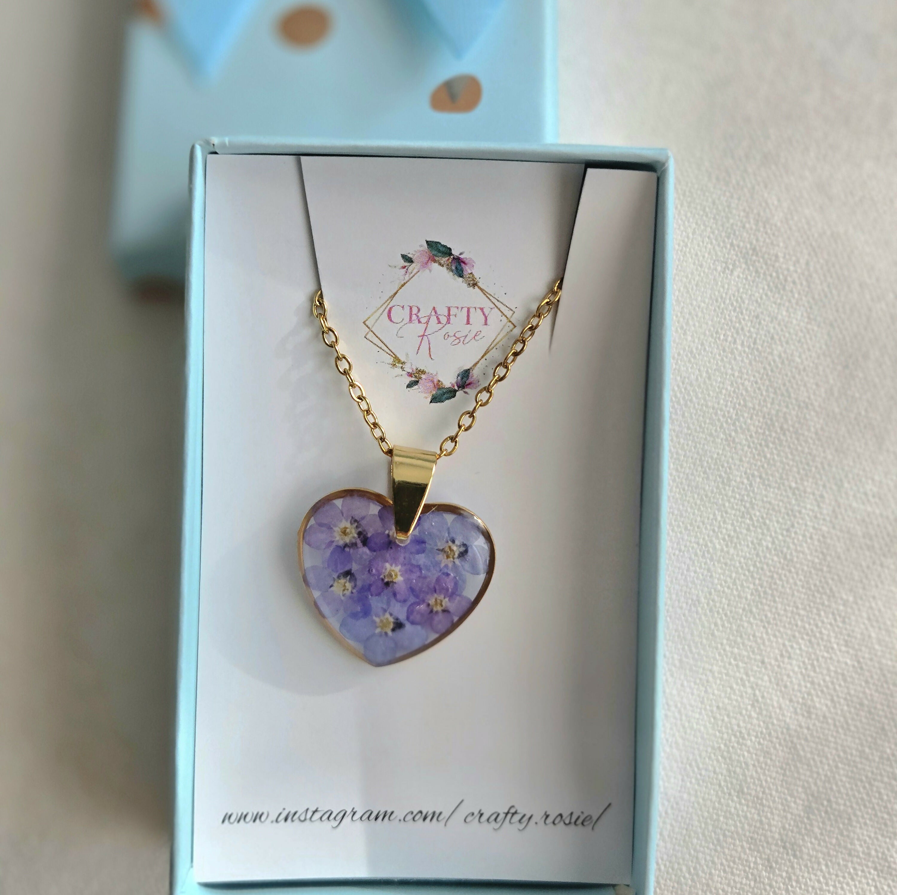 Stainless Steel Real Dried Forget Me Not Flowers Necklace
