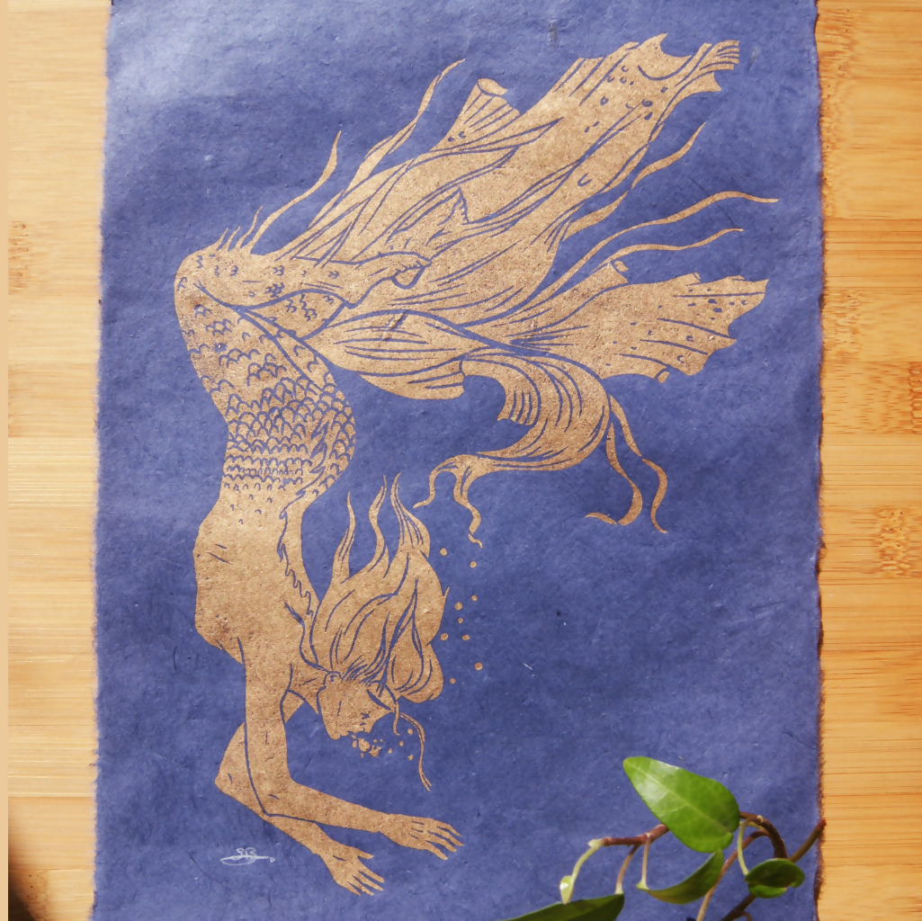 LITTLE MERMAID LINO PRINT
