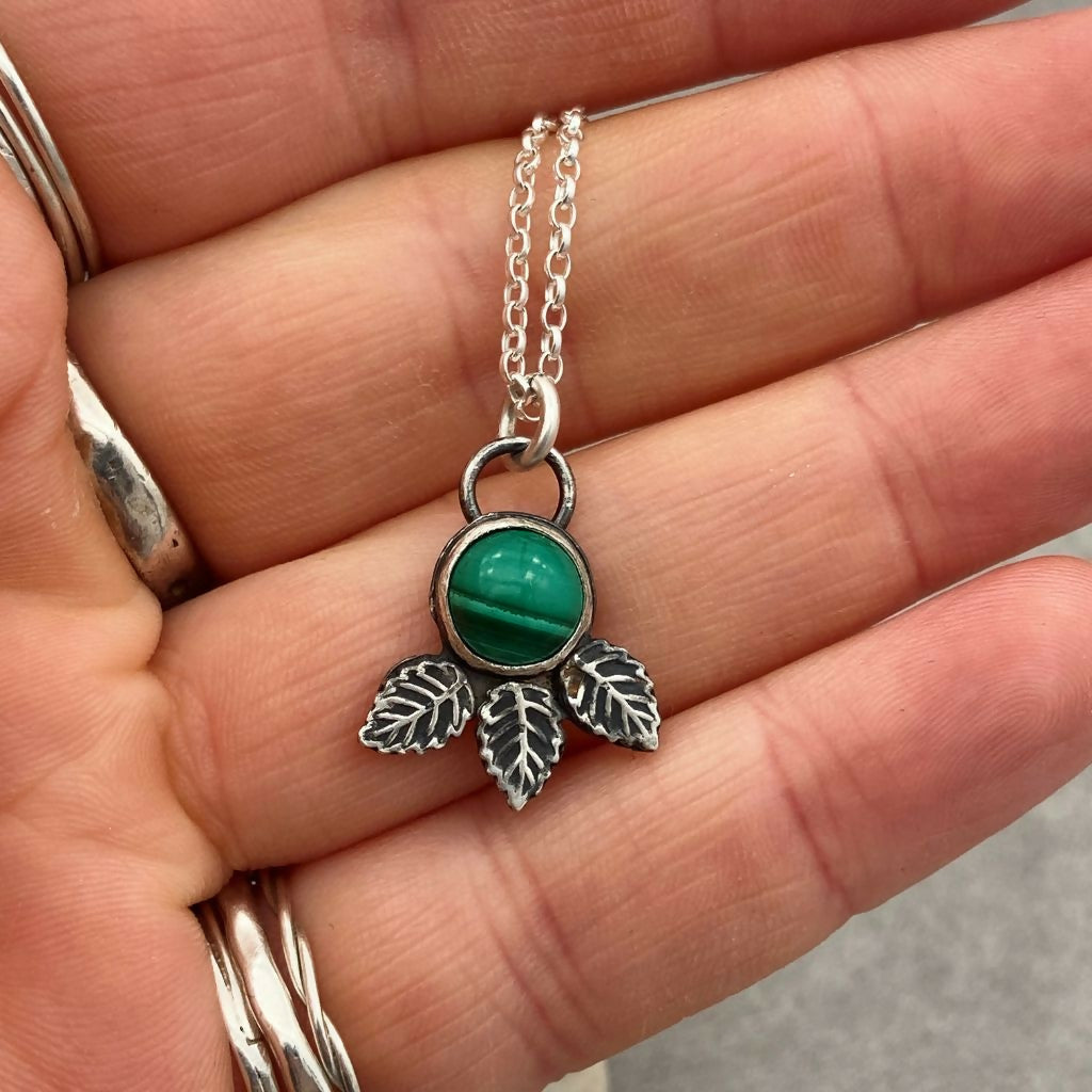 Malachite and Silver Leaf Necklace