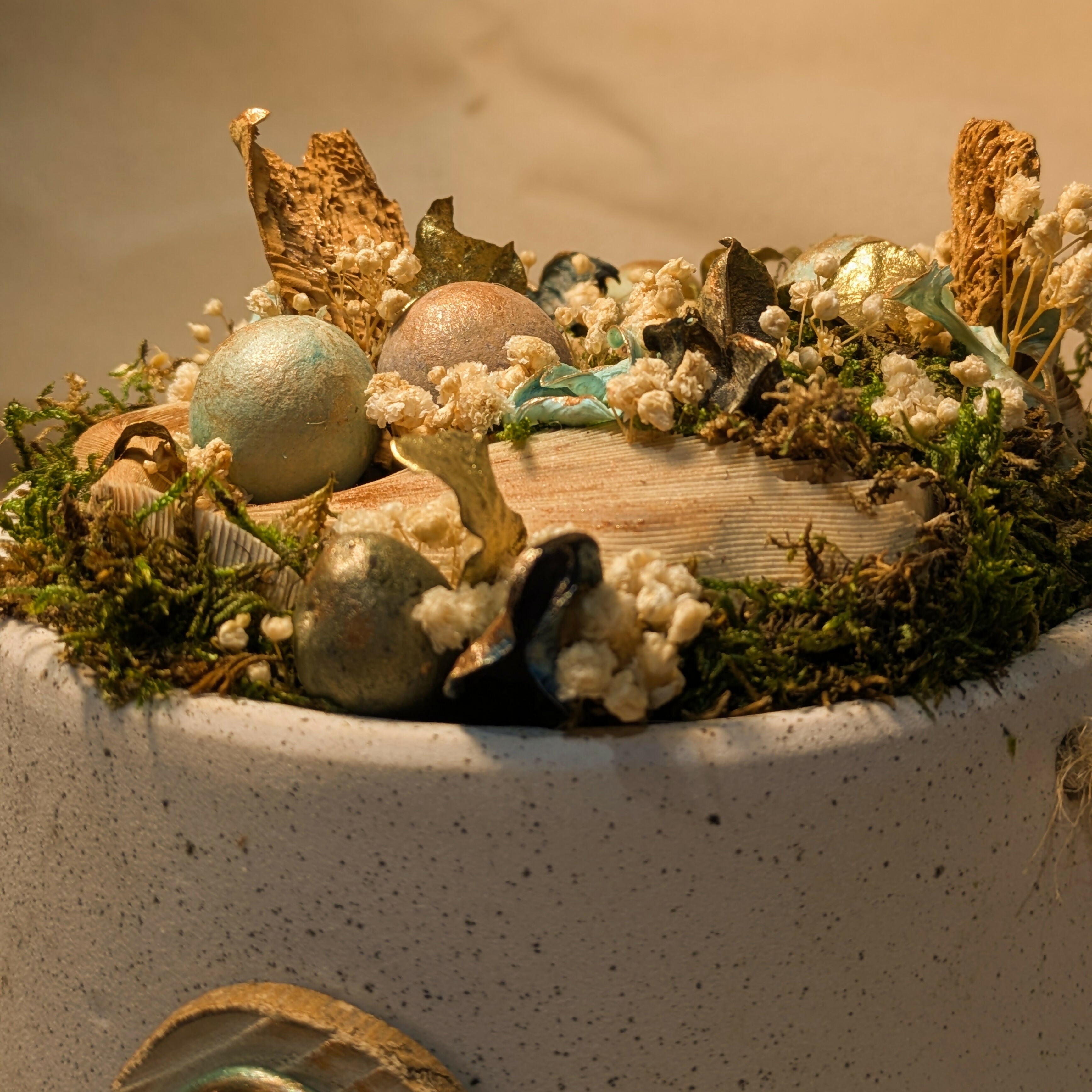 Floral Arrangement in Stone Hanging Pot