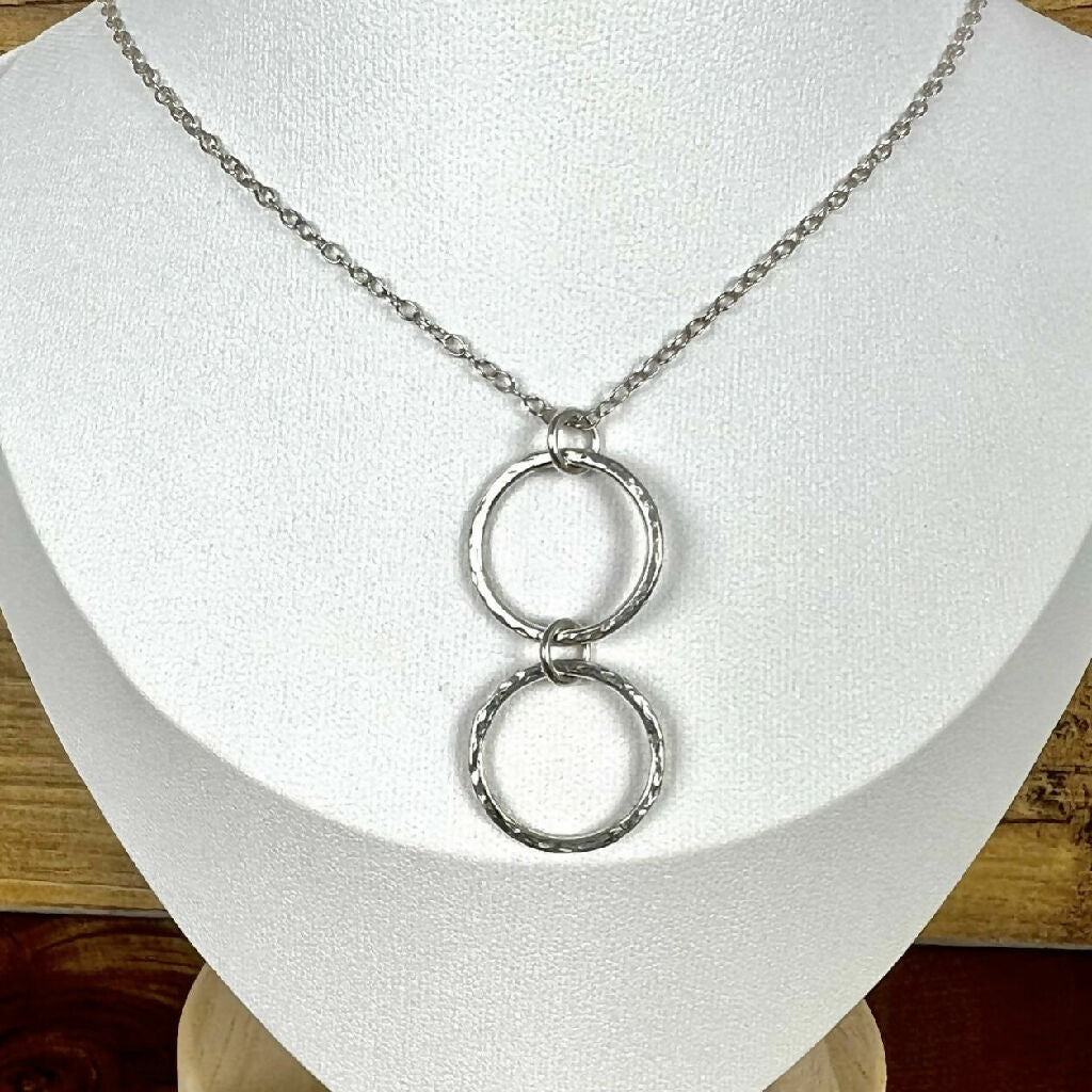 Double Hammered Circle Necklace – Sterling Silver Handmade Pendant