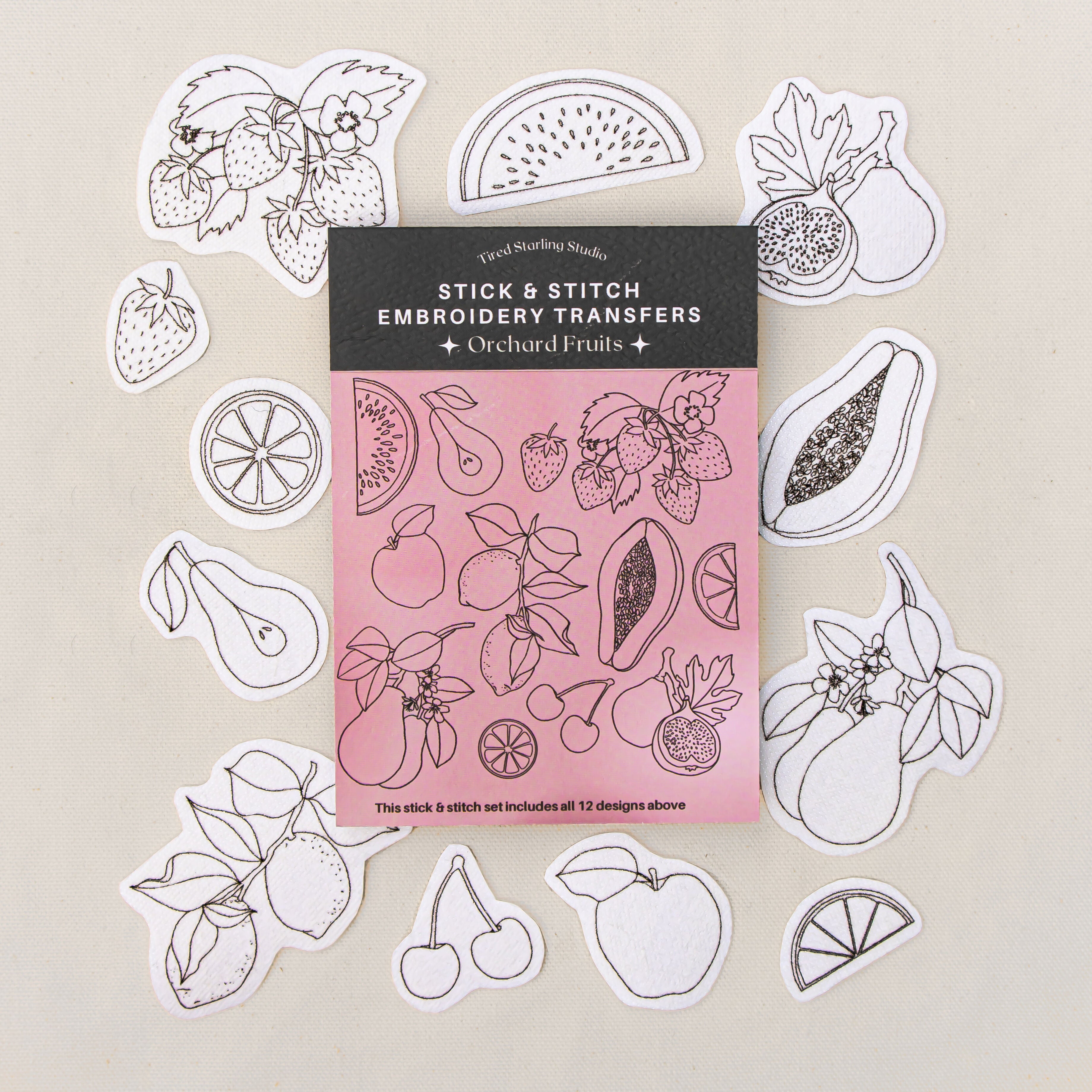 Stick & Stitch Dissolvable Embroidery Transfers - Orchard Fruits