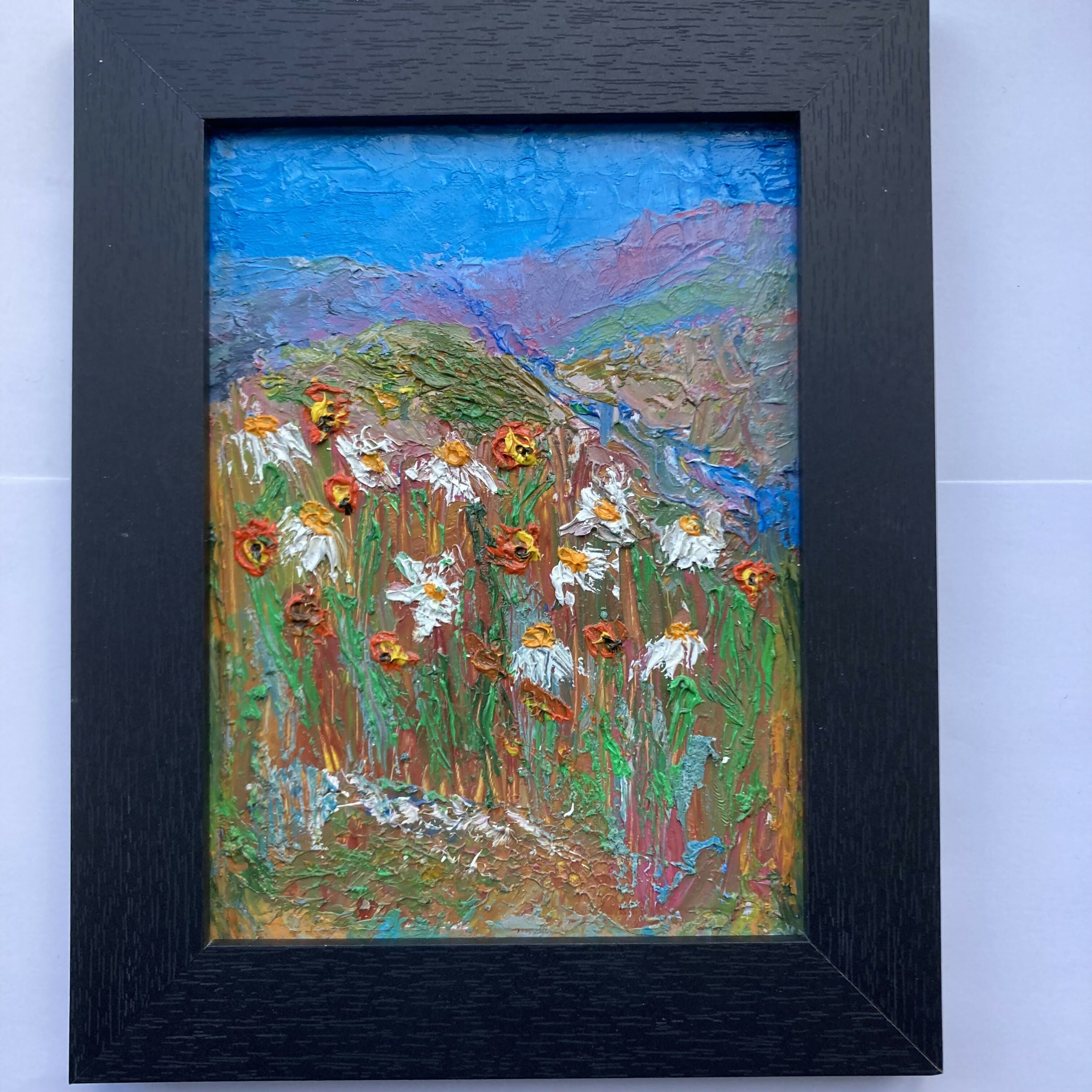 Poppies and daisies by beck original black framed oil painting