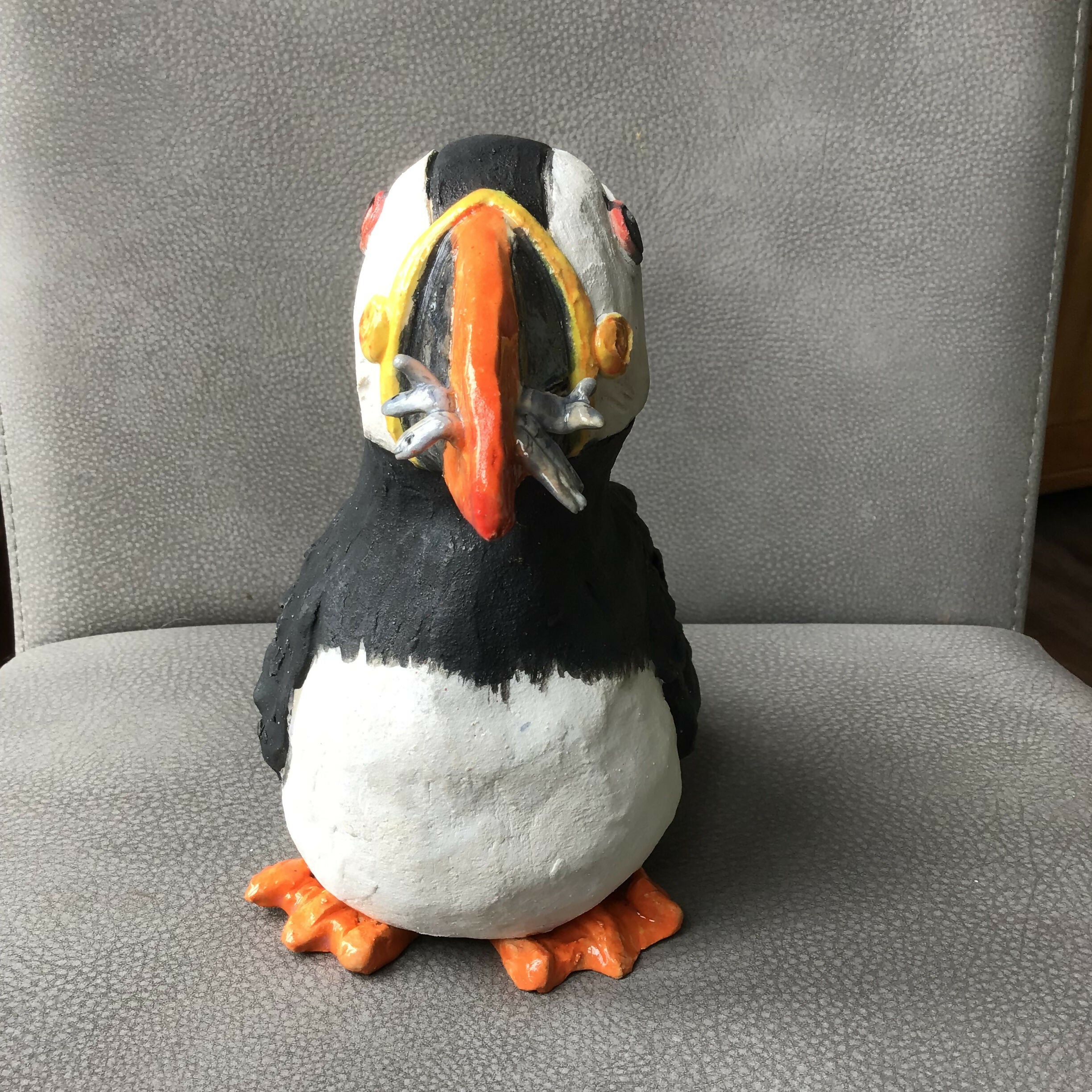 Puffin Sculpture with Fish