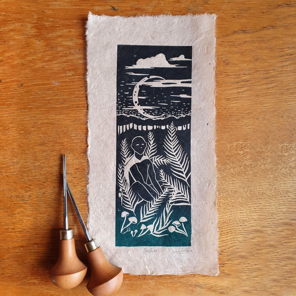 EREBUS GREEK MYTHOLOGY LINO PRINT