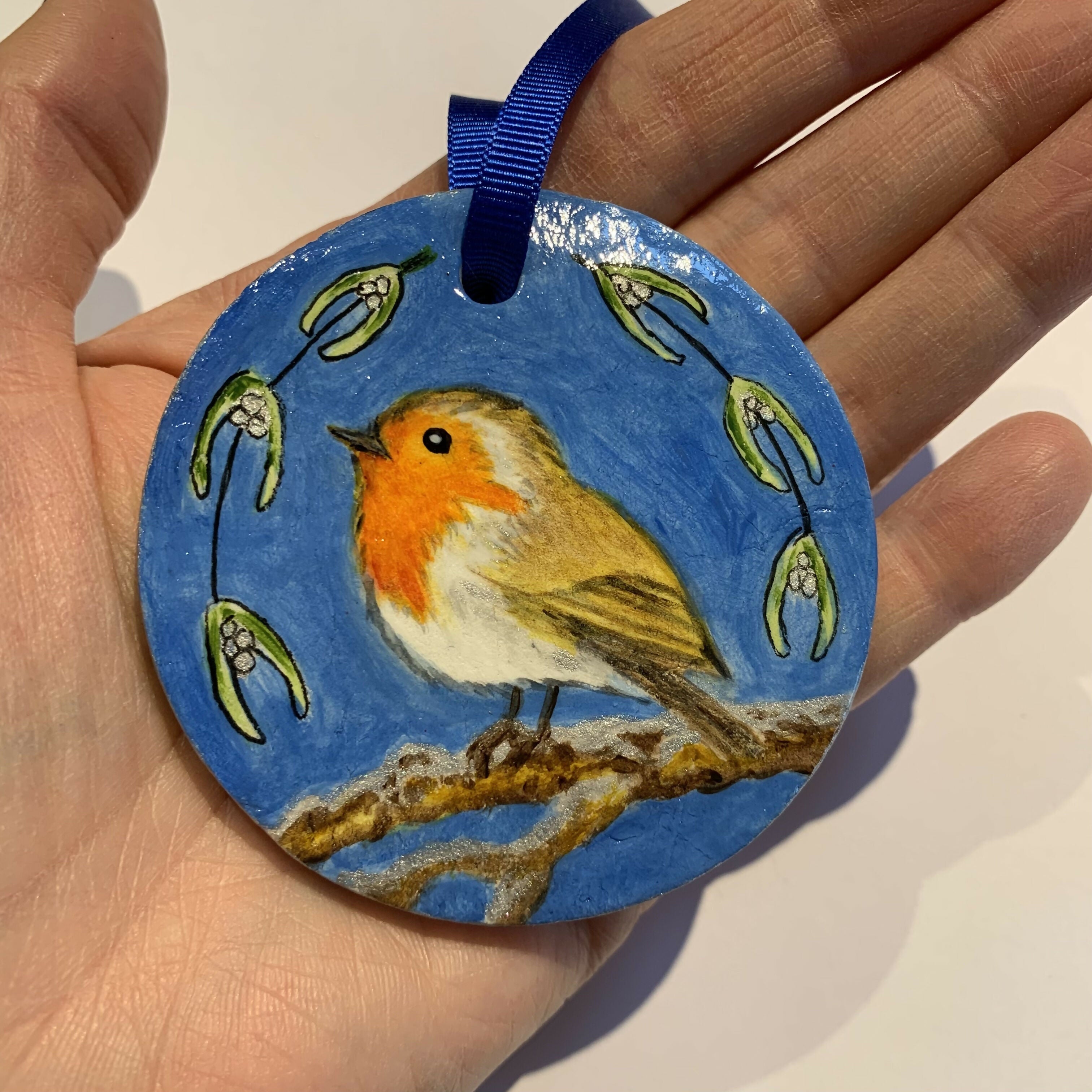 Painted Robin Tree Decoration