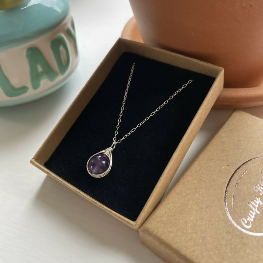 Amethyst Drop Necklace, Sterling Silver
