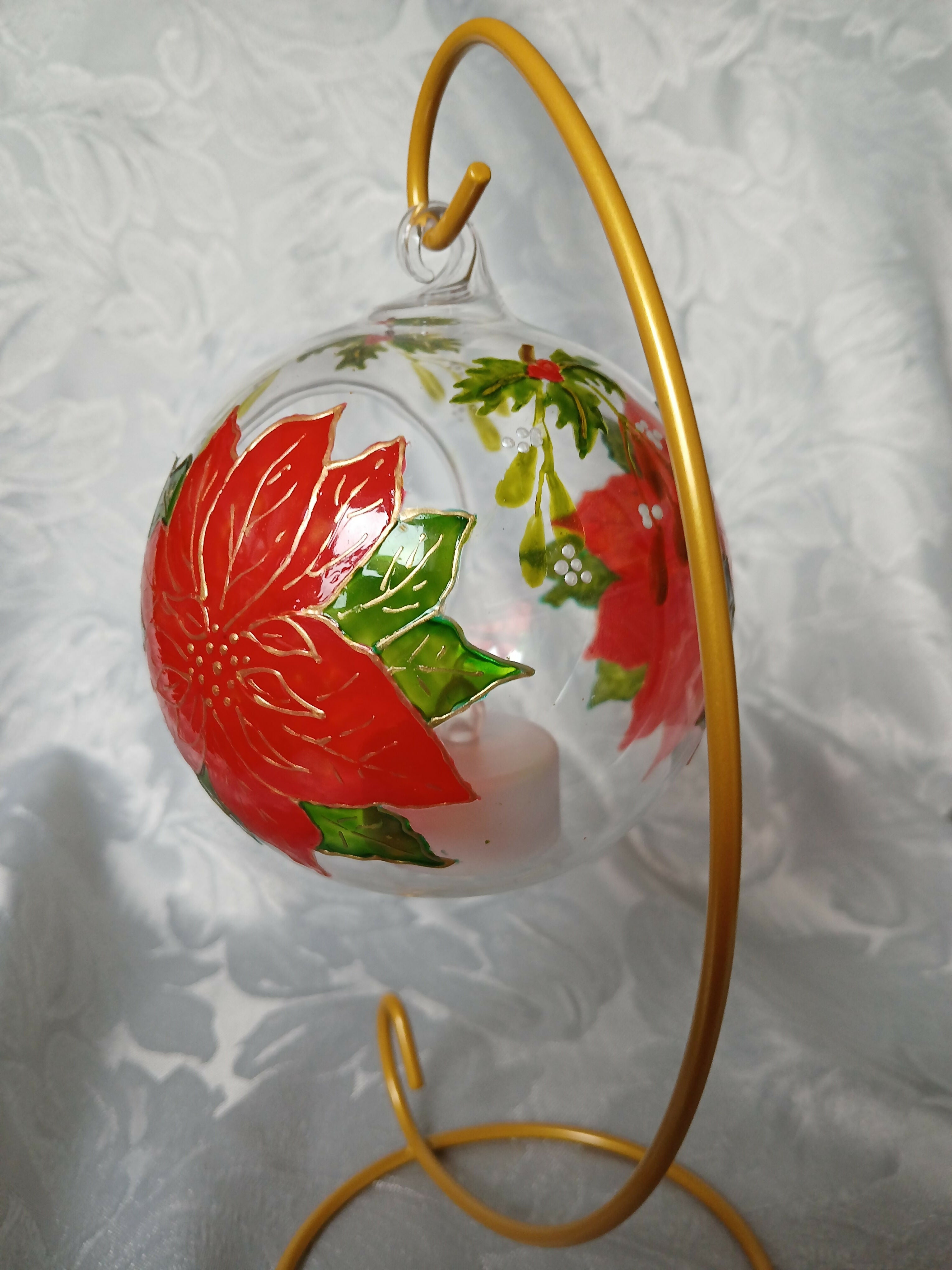 Hand Painted Glass Candle Holder - Pansies