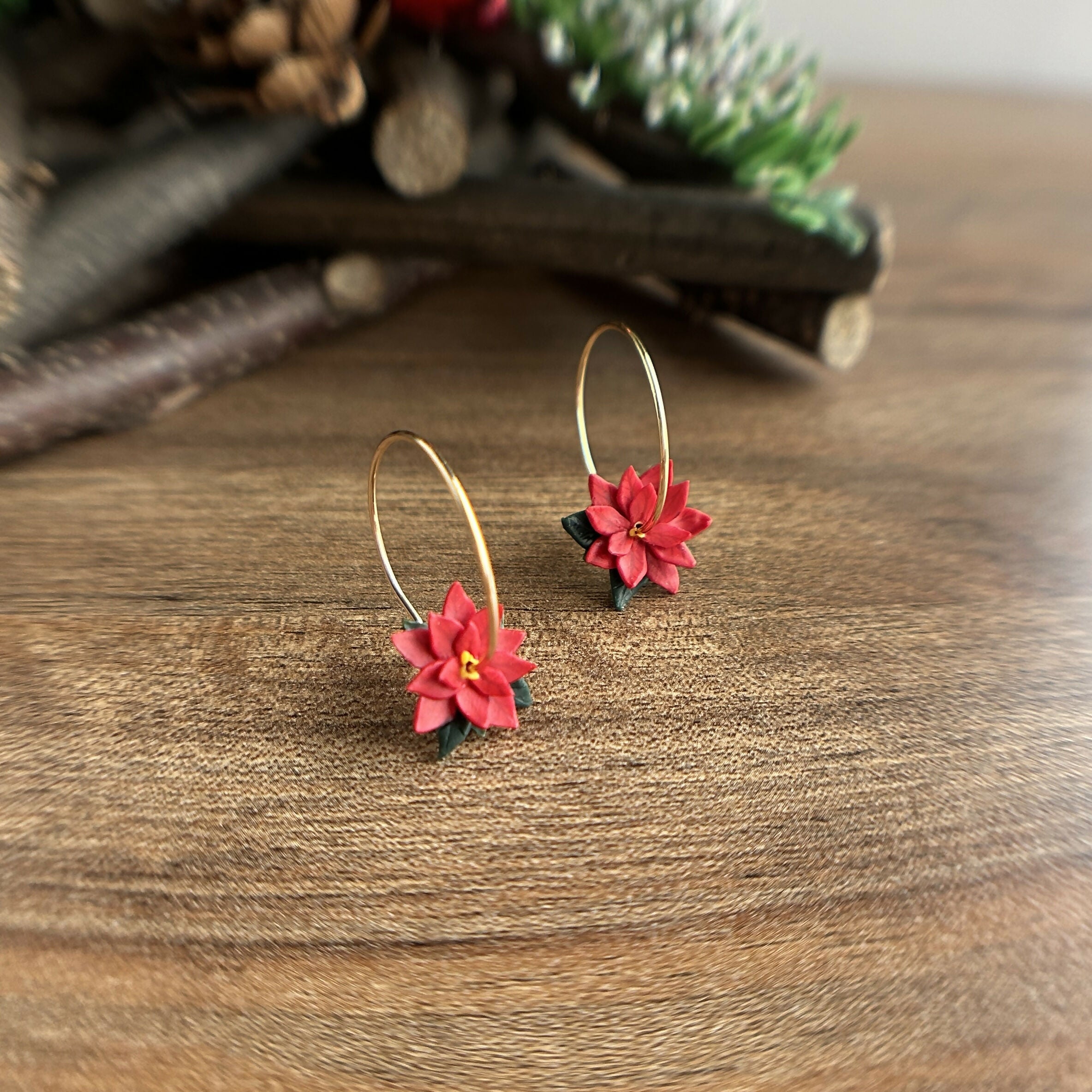 Christmas Red Flower Hoops