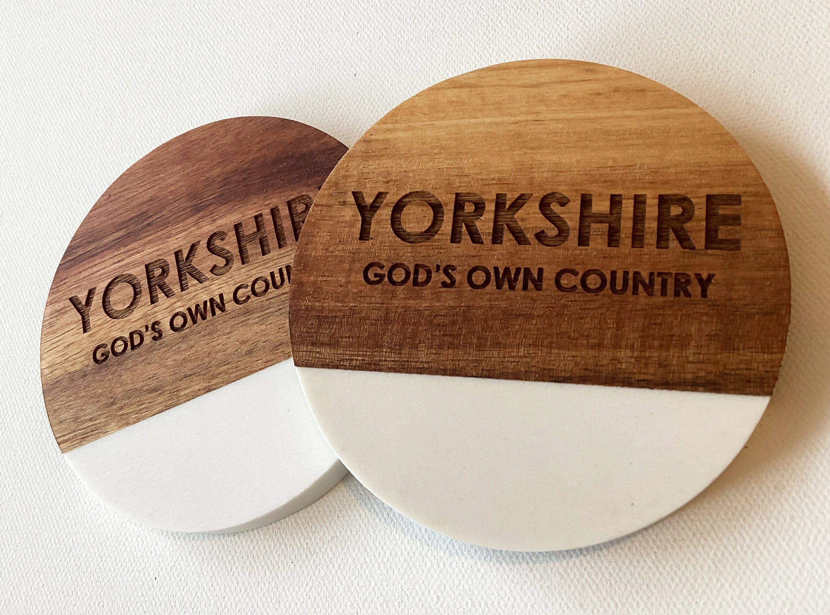 Yorkshire Inspired Engraved Marble and Acacia Wood Coaster