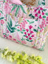 Quilted Tote Bag Pink Floral Design with Ribbon Closure Handmade in UK
