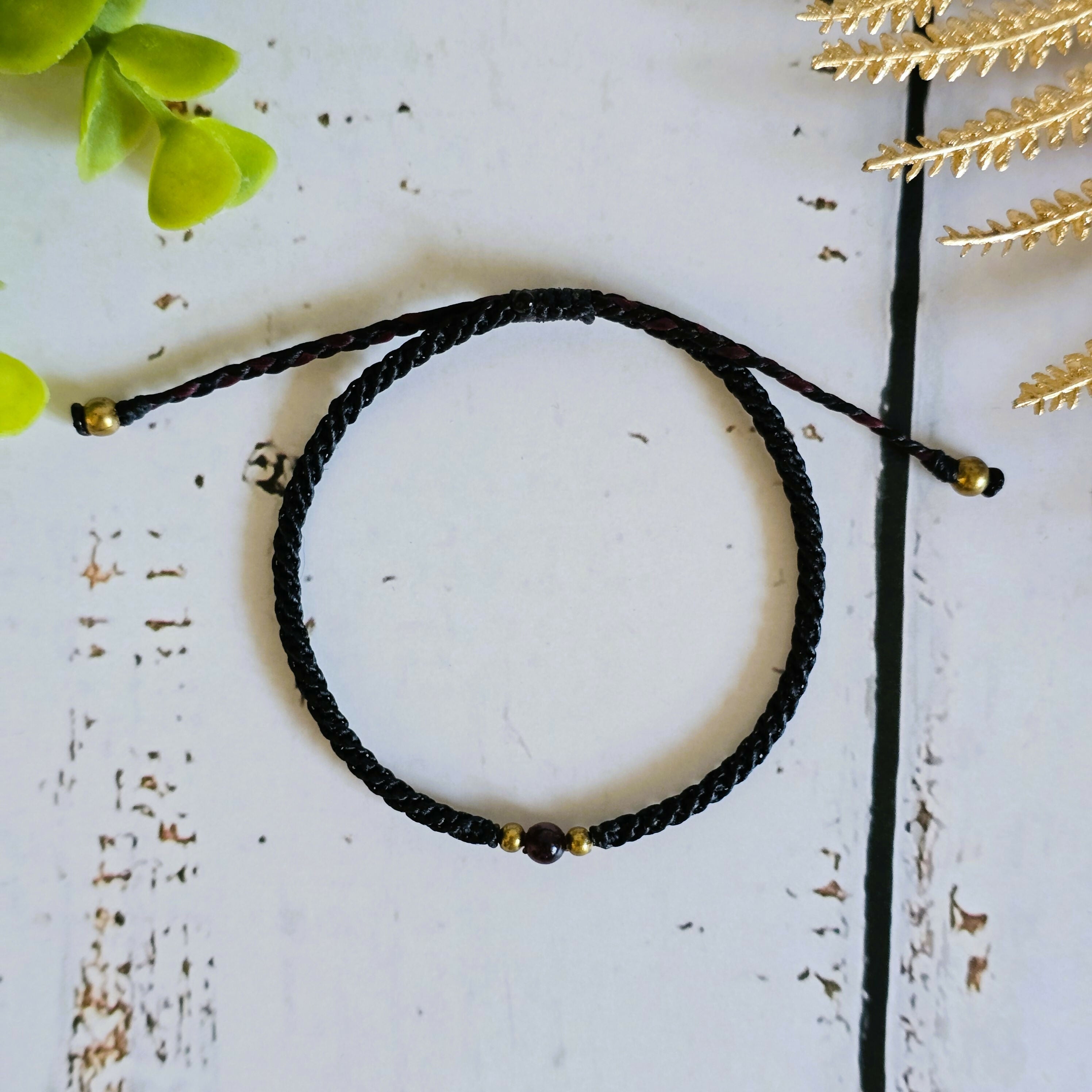 Garnet Birthstone Bracelet; Single Crystal Macrame Adjustible January Gift Bracelet