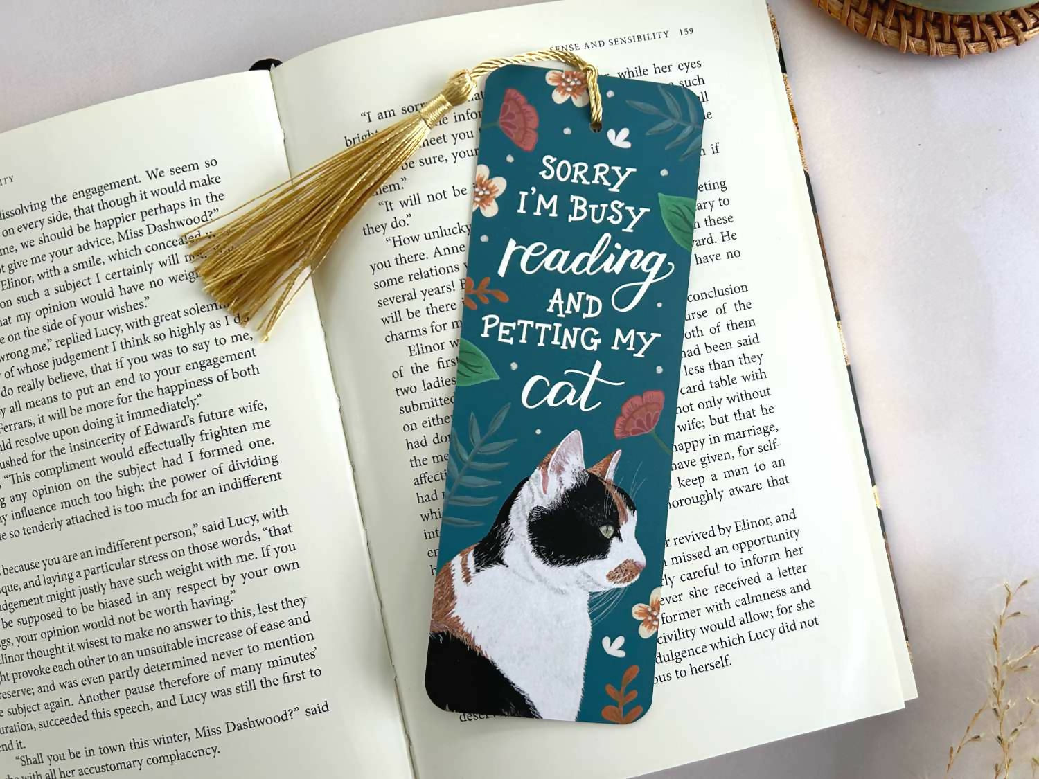 Calico Cat Floral Bookmark