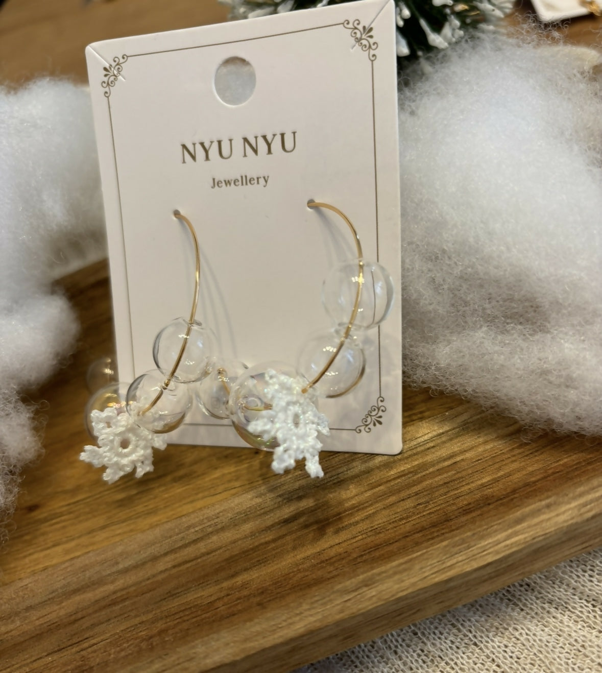 Handmade Micro Crochet Snowflake Hoop Earrings