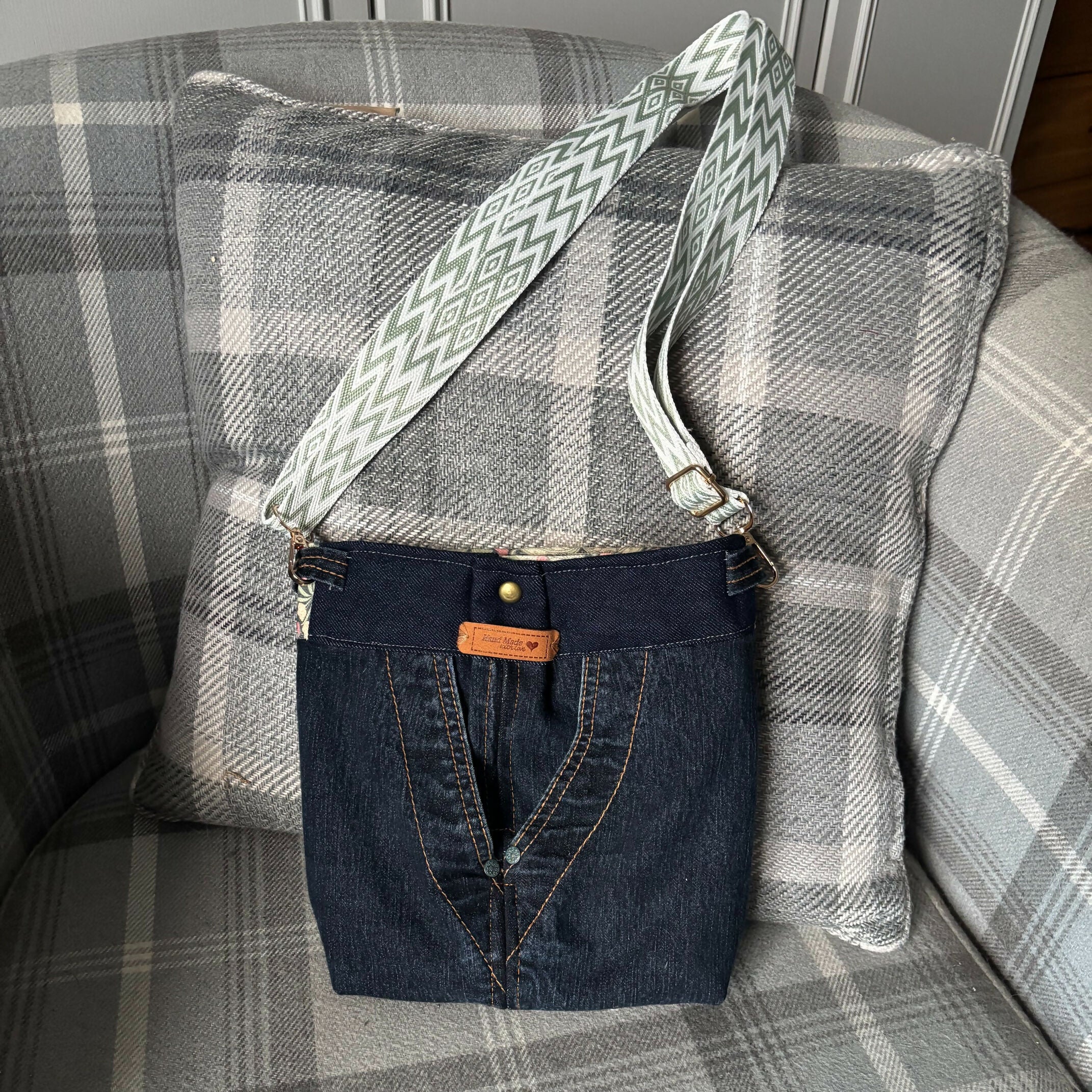Unique Handcrafted Denim Bag Handbag Made From Upcycled Jeans With Contrast Lining