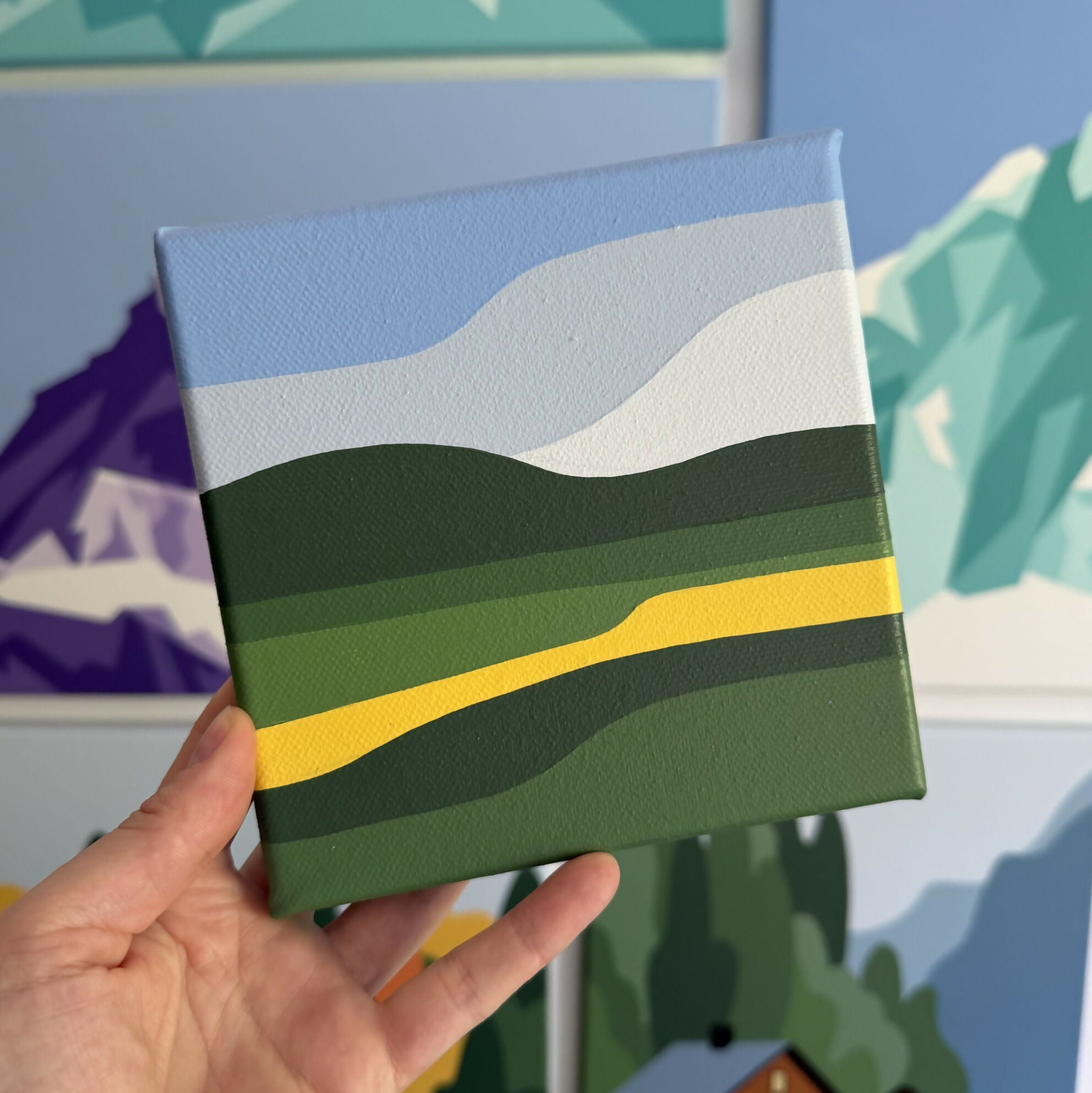 Fields 15 x 15 cm original painting