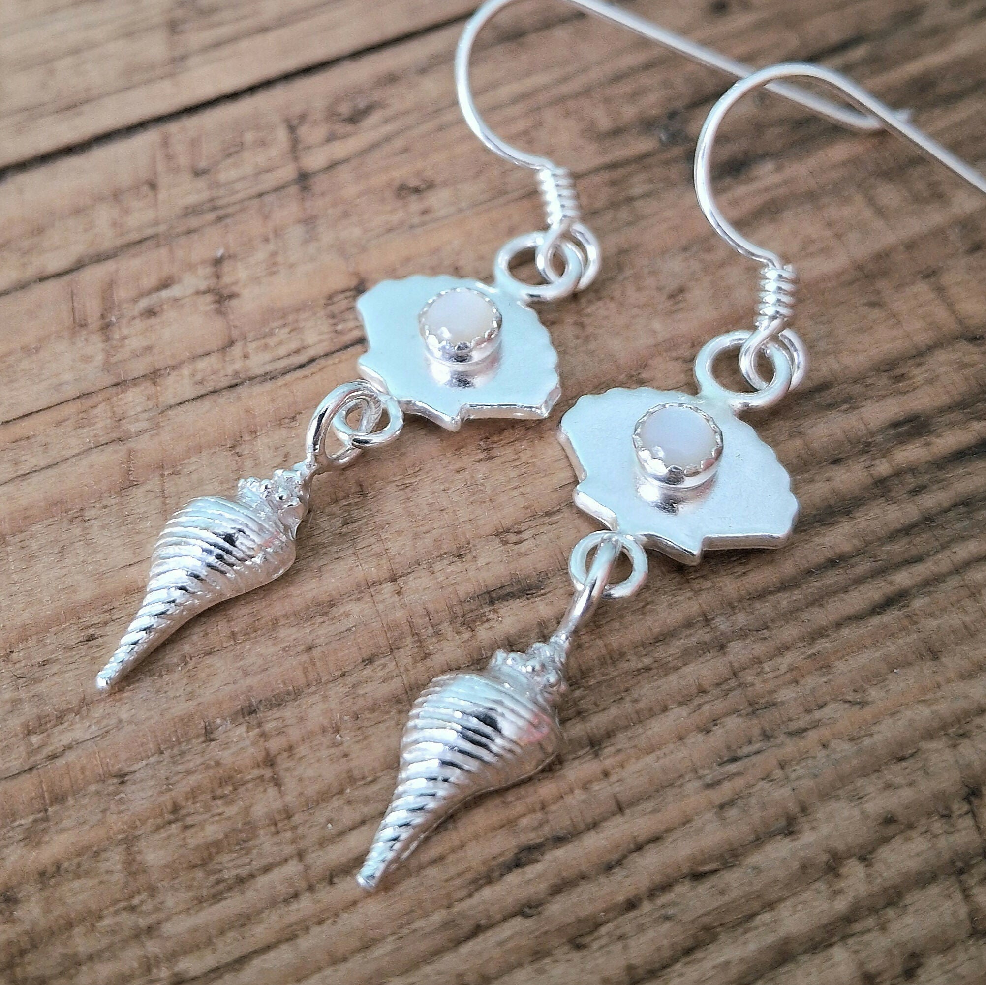 Handmade Silver Shells Earrings With Mother of Pearl