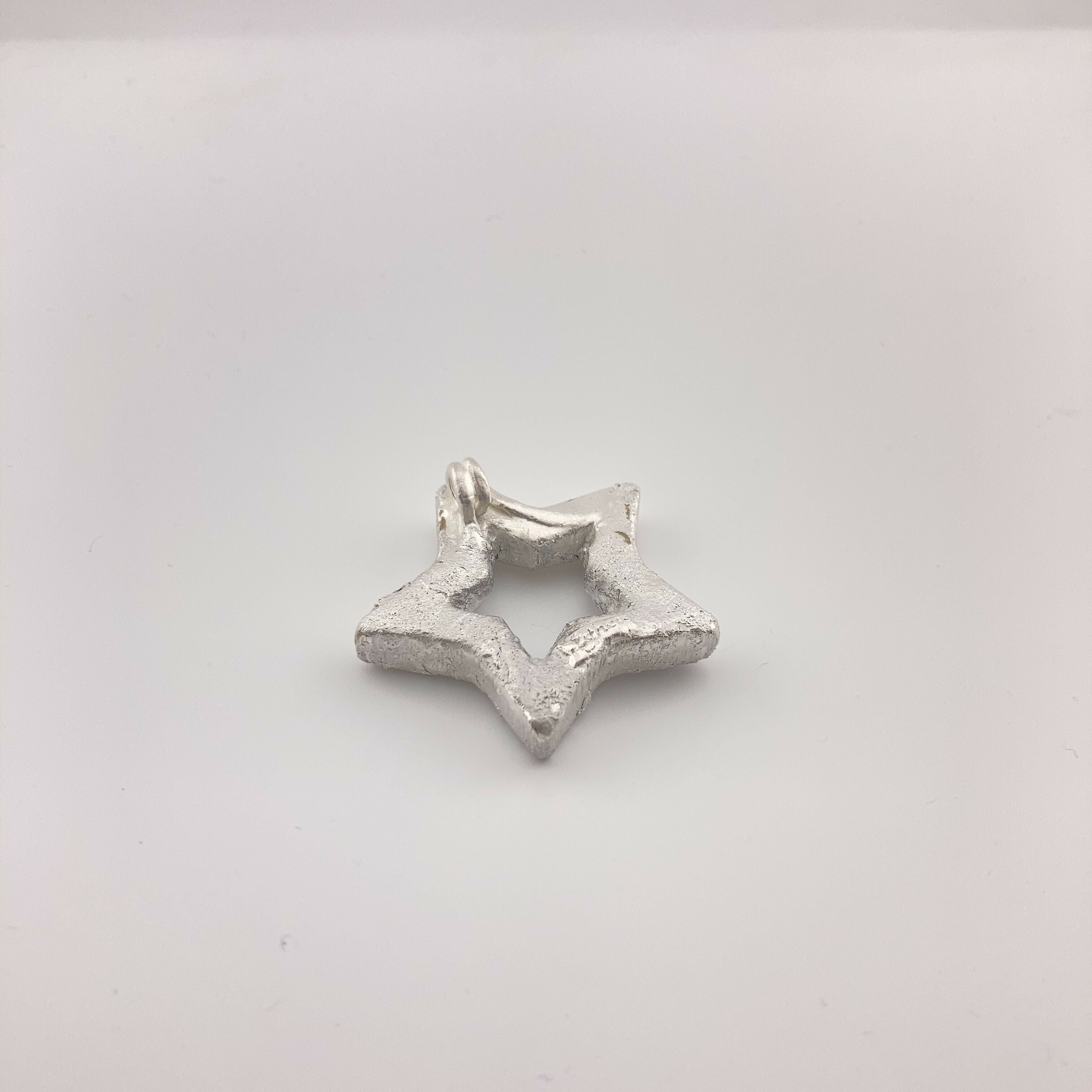 Christmas Star - Handmade Chunky Silver Star Pendant on Cotton Cord