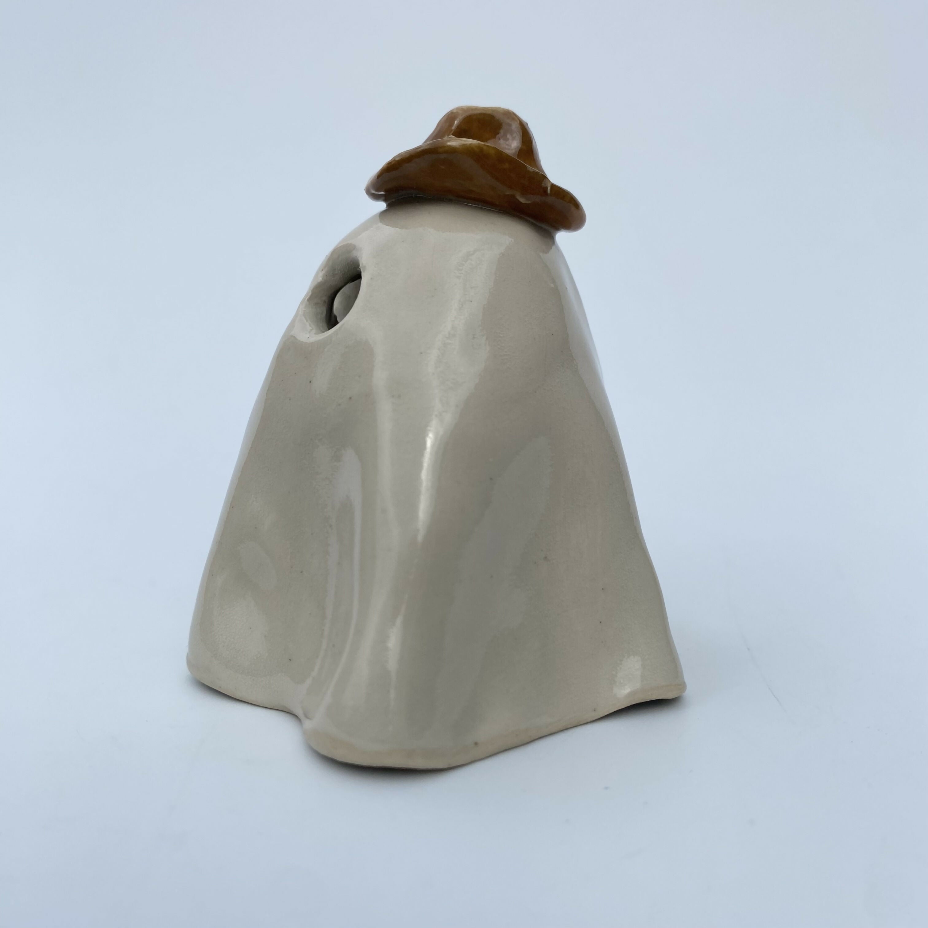 Handmade Ceramic Ghost Ornament With A Cowboy Hat