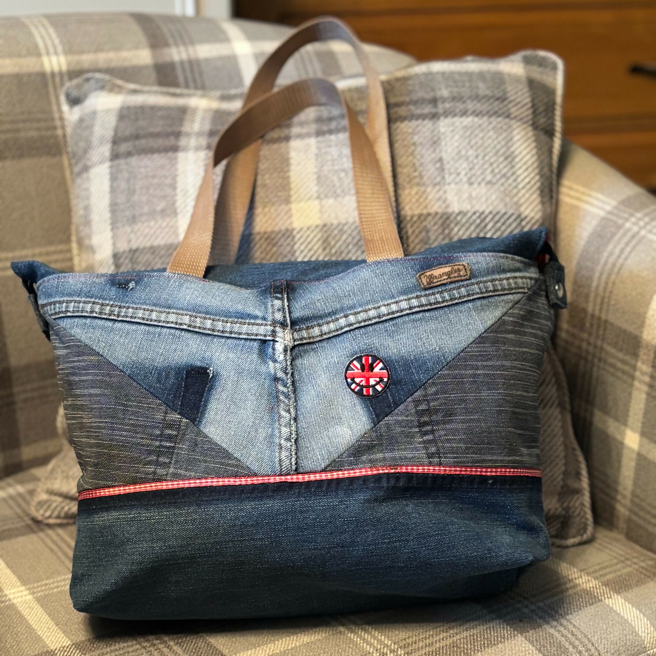 Unique Handcrafted Denim Tote Bag Handbag Made From Upcycled Jeans
