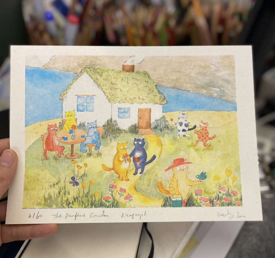 Cat Garden Risograph Print