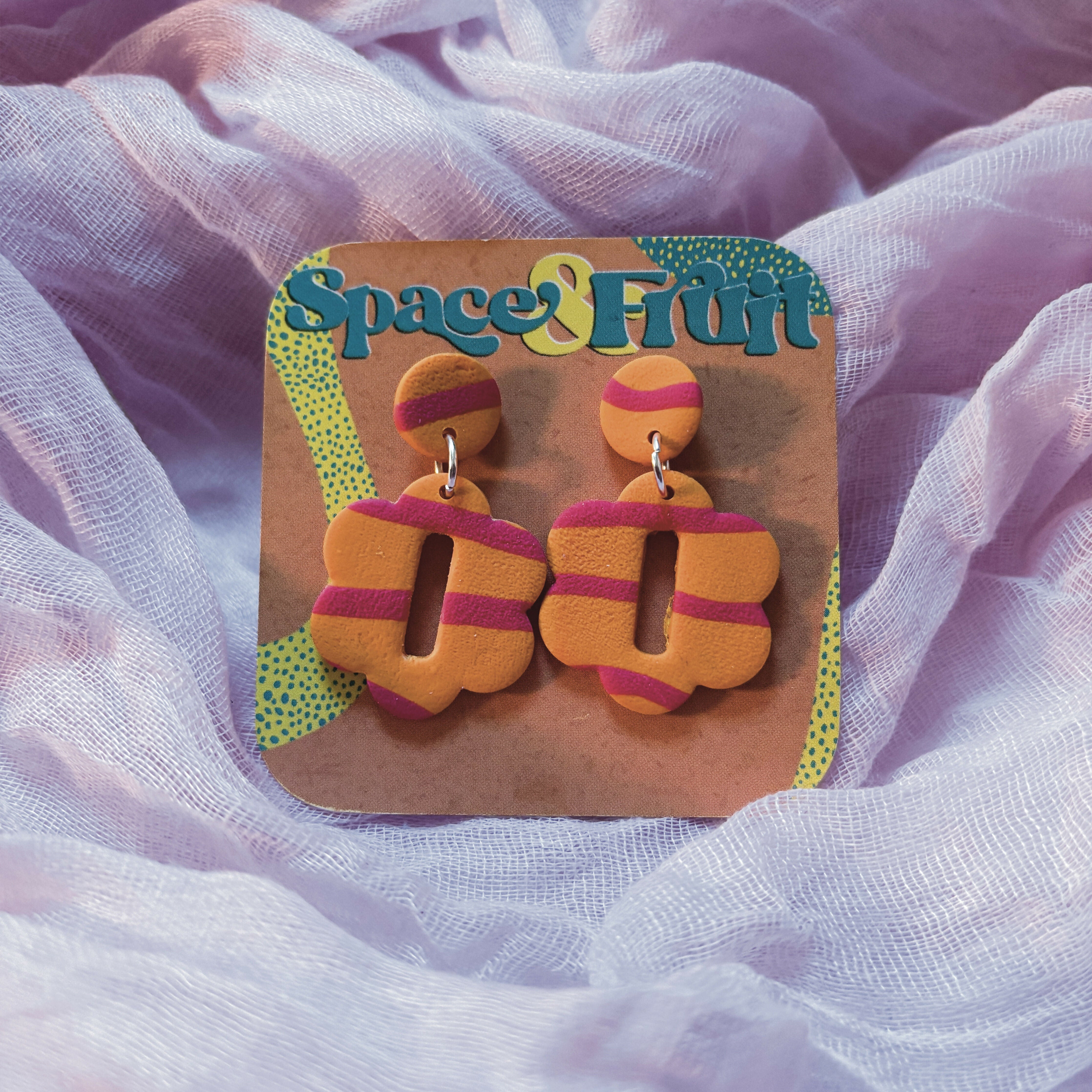 Retro Floral Cut-Out Polymer Clay Earrings