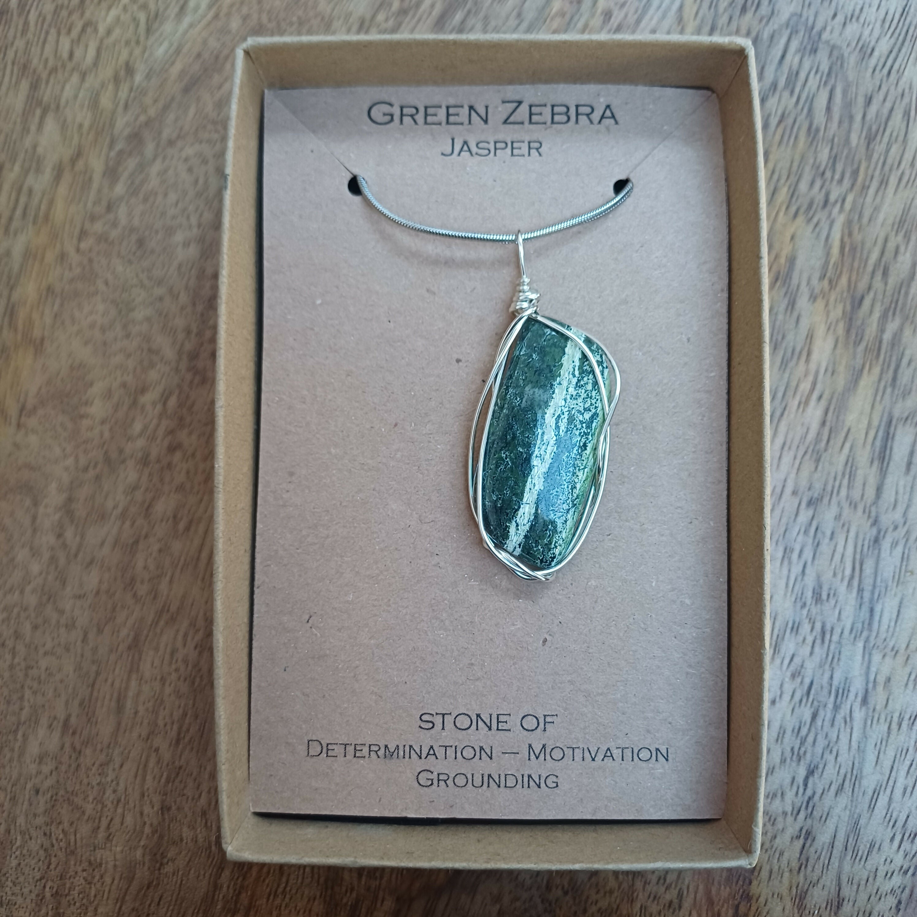 Green Zebra Jasper Wire Wrapped Pendant