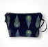 Navy Blue Peacock Feathers Velvet Makeup Bag