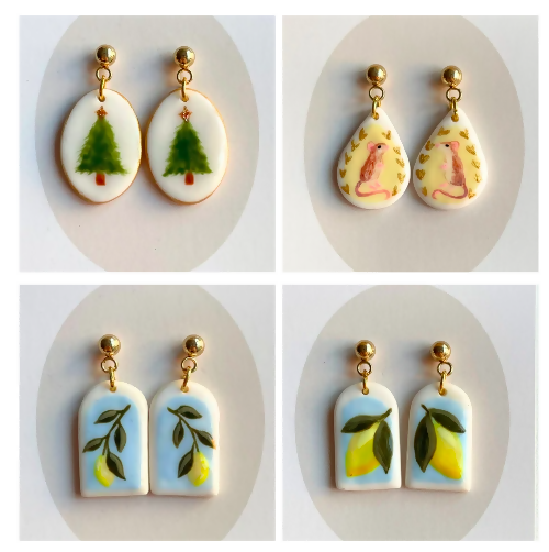 Polymer Clay Earrings With Gold Plated Fastenings