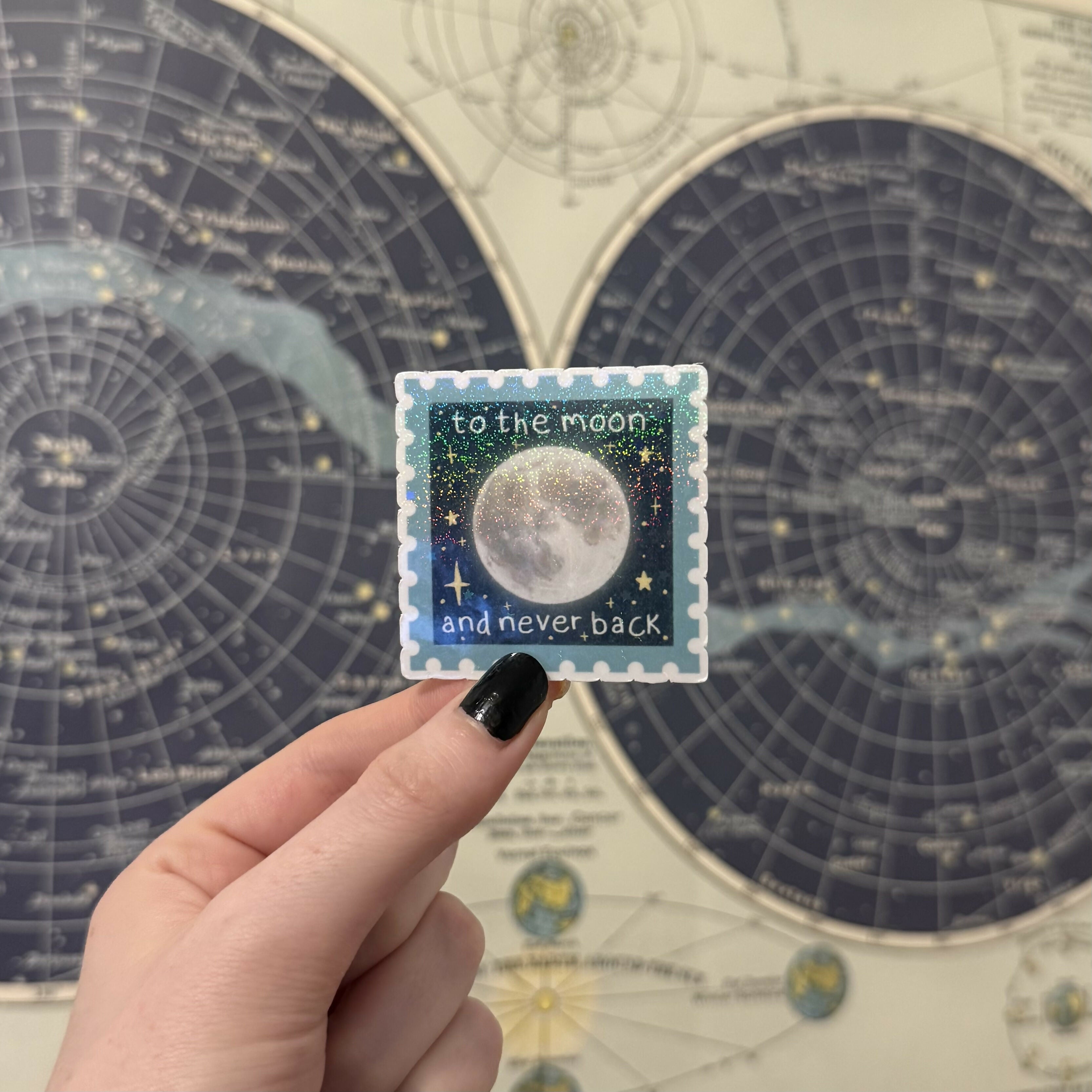 To the Moon and Never Back Space Holographic Sticker