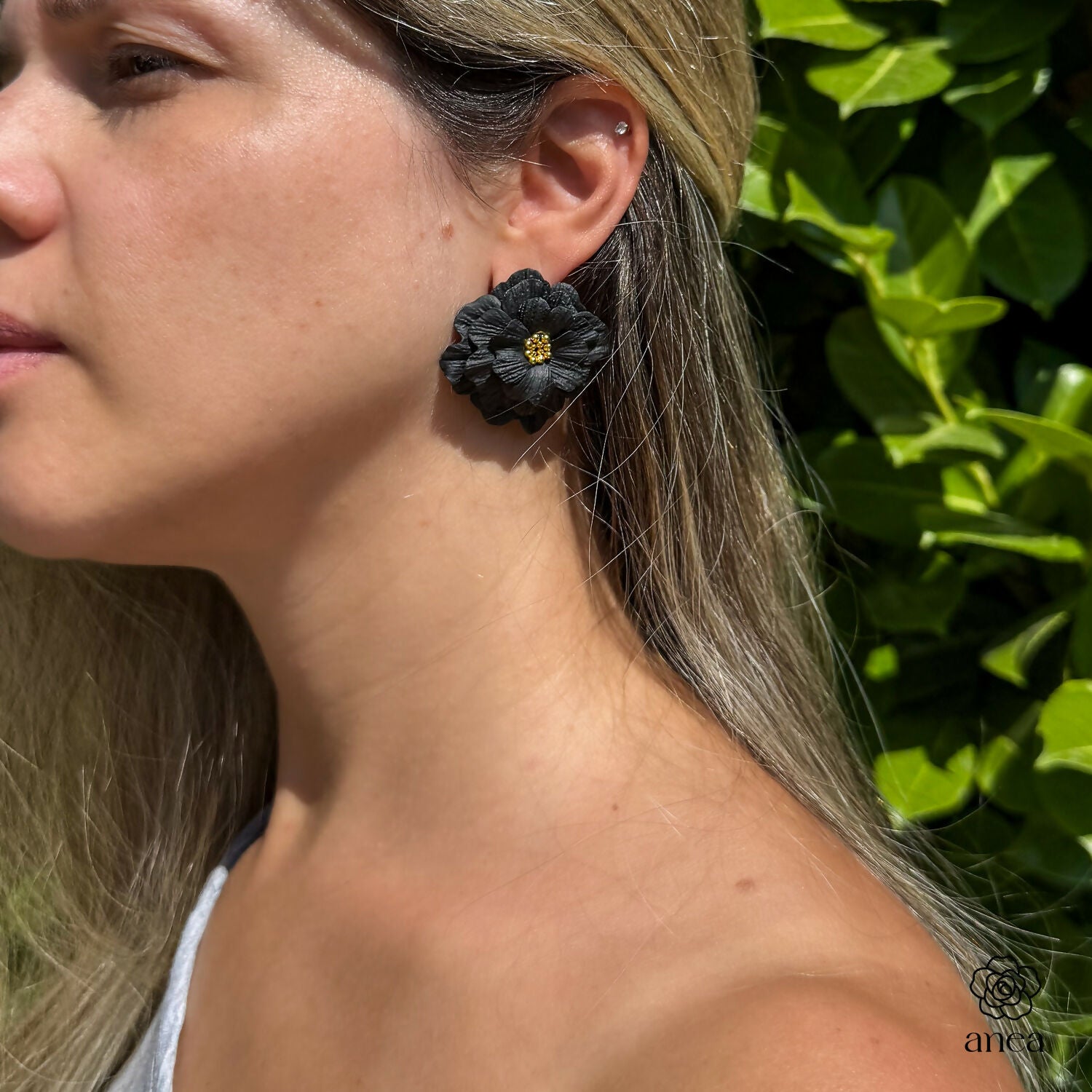 Large Floral Statement Earrings with Gold Bead Centre
