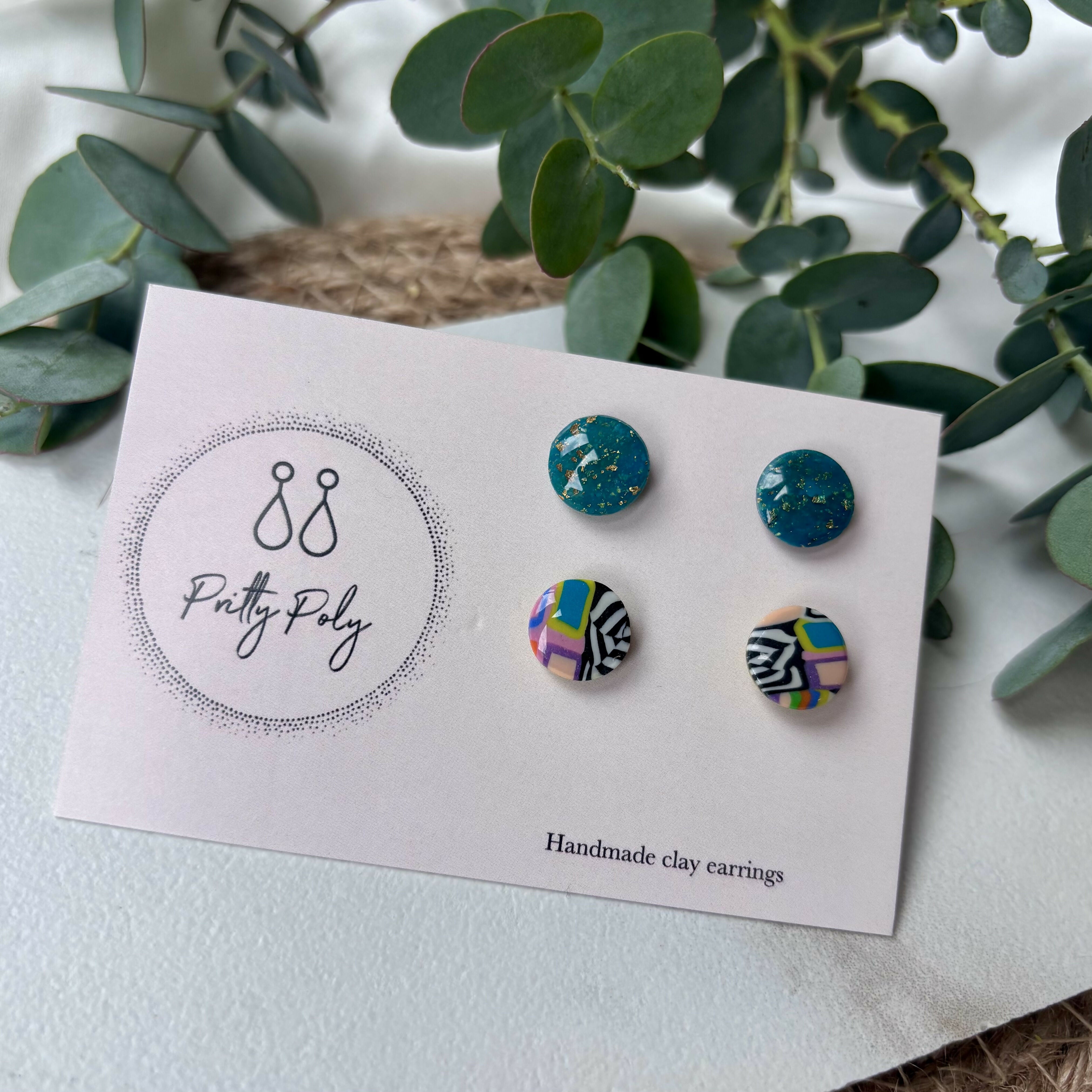 Polymer Clay Stud Pack - Deep Blue & Gold and Colour Pattern