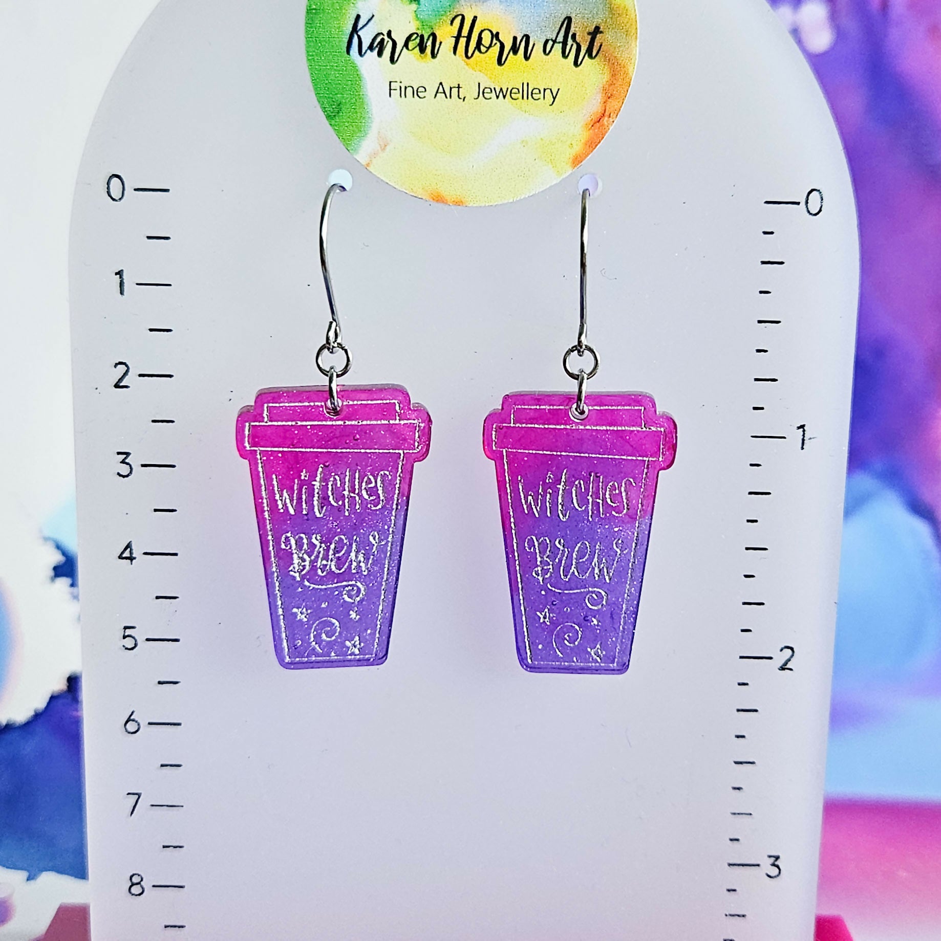 Handmade Purple Pink Witches Brew Cups Resin Halloween Earrings