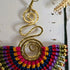 Rainbow Macrame Earrings; Statement Colourful Gold Wire Spiral Exotic Thai Boho Earrings