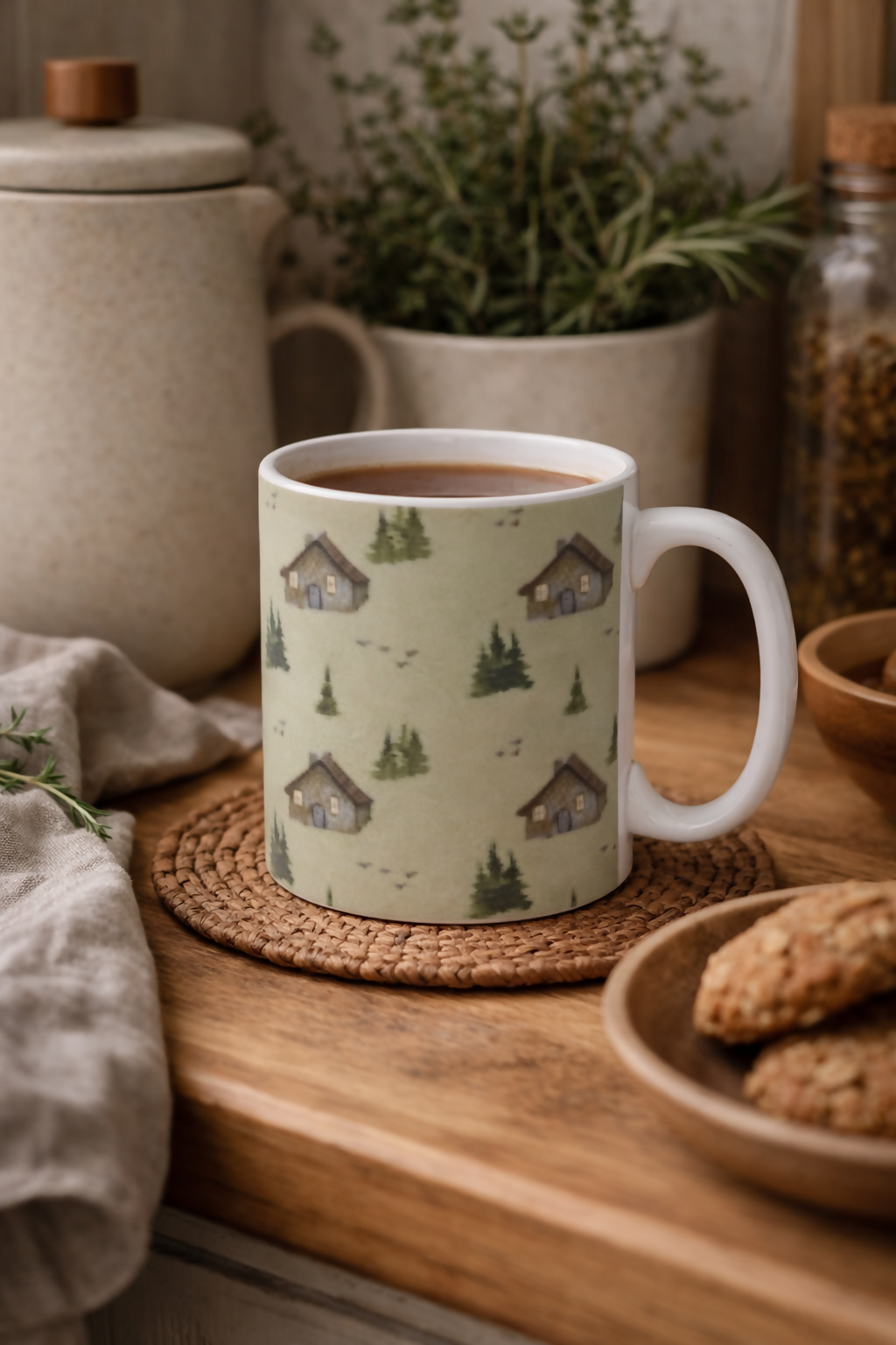 Ceramic Mug | heart tree, cottage, mushrooms art-led designs