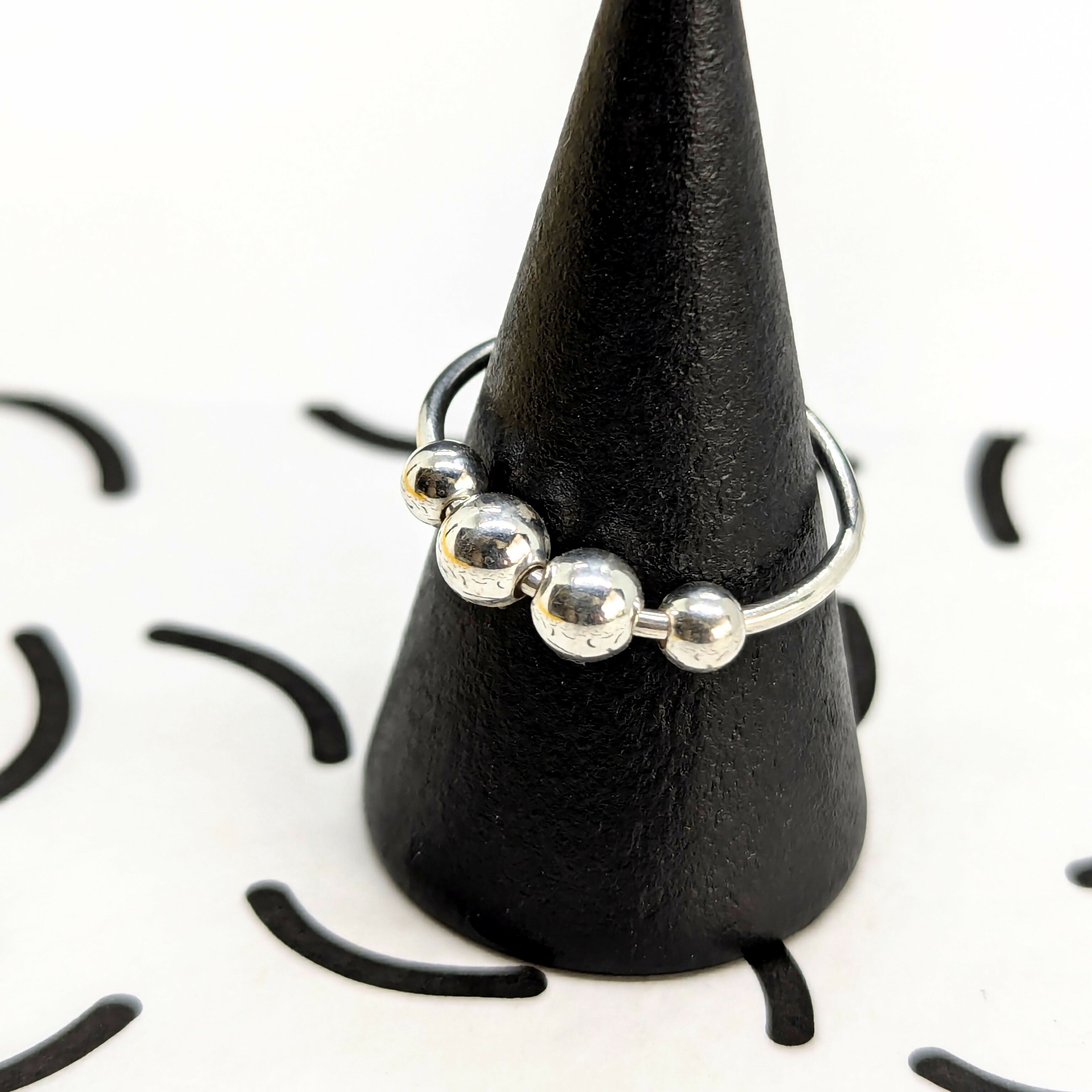 ‘Orbit’ Sterling Silver Polished Bead Fidget Ring