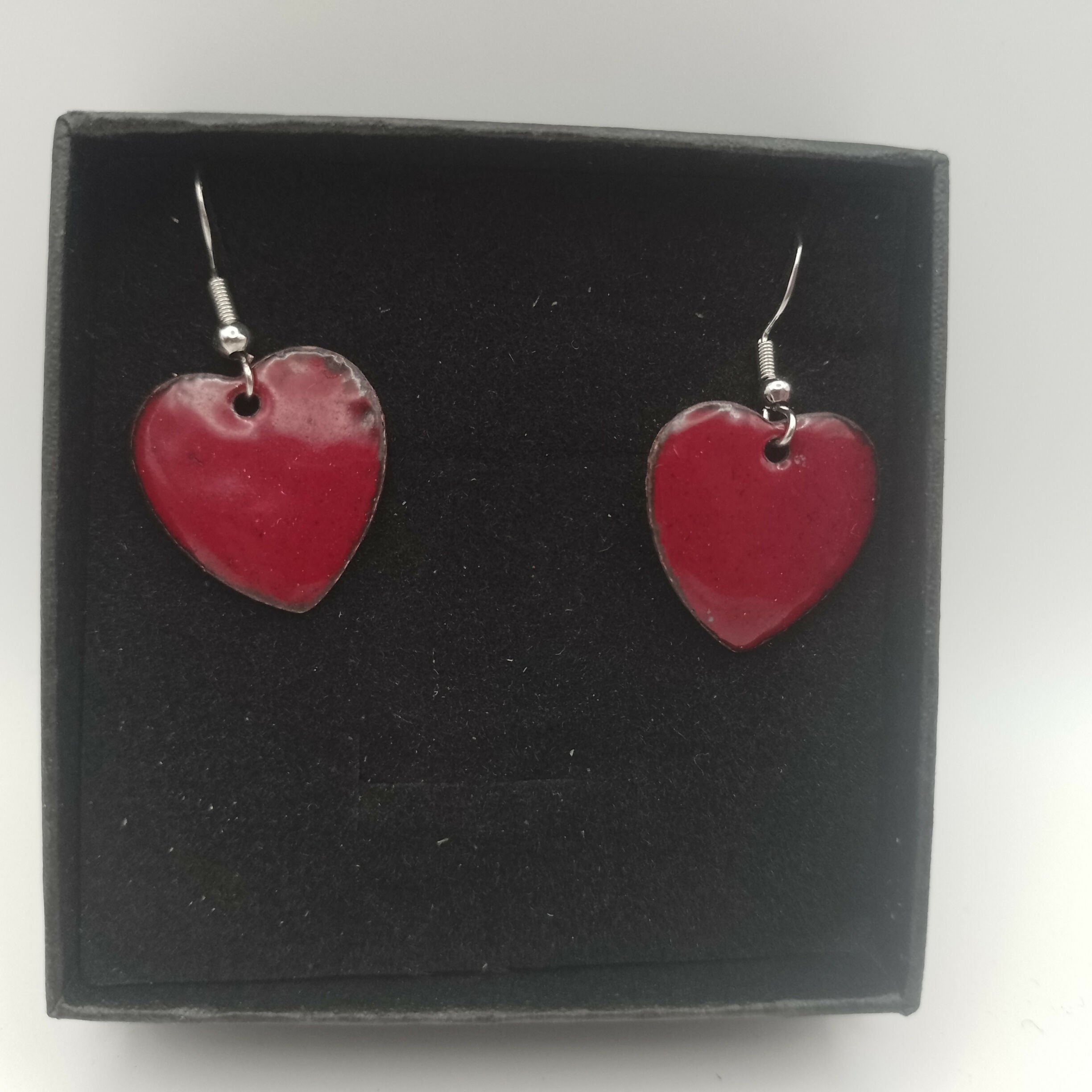 Dark Red Enamel Hear Earrings