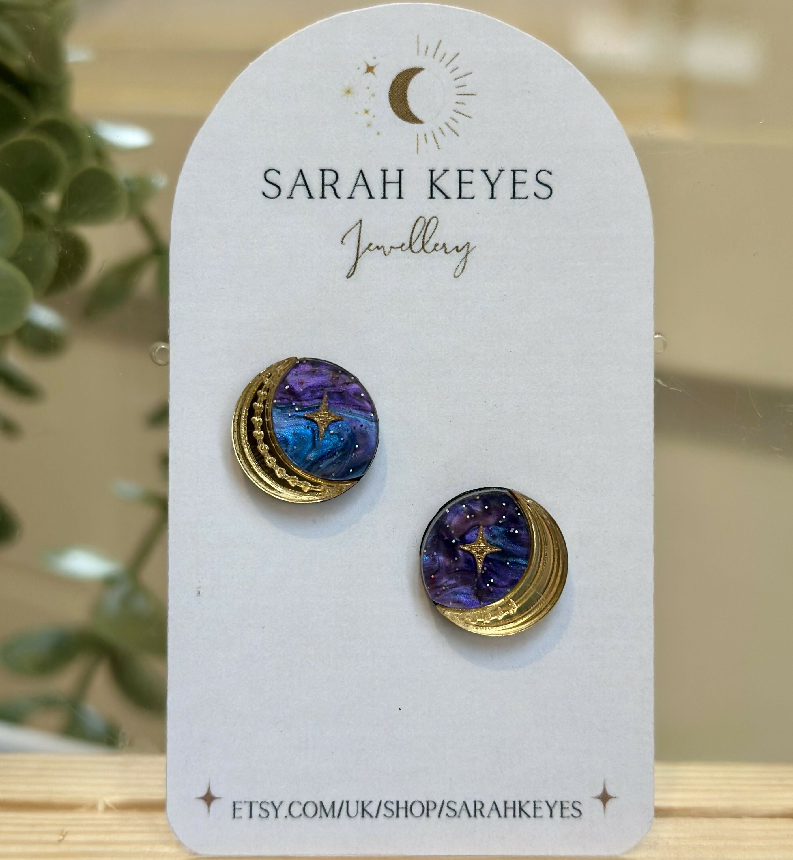 Crescent Moon and Star Disc Studs