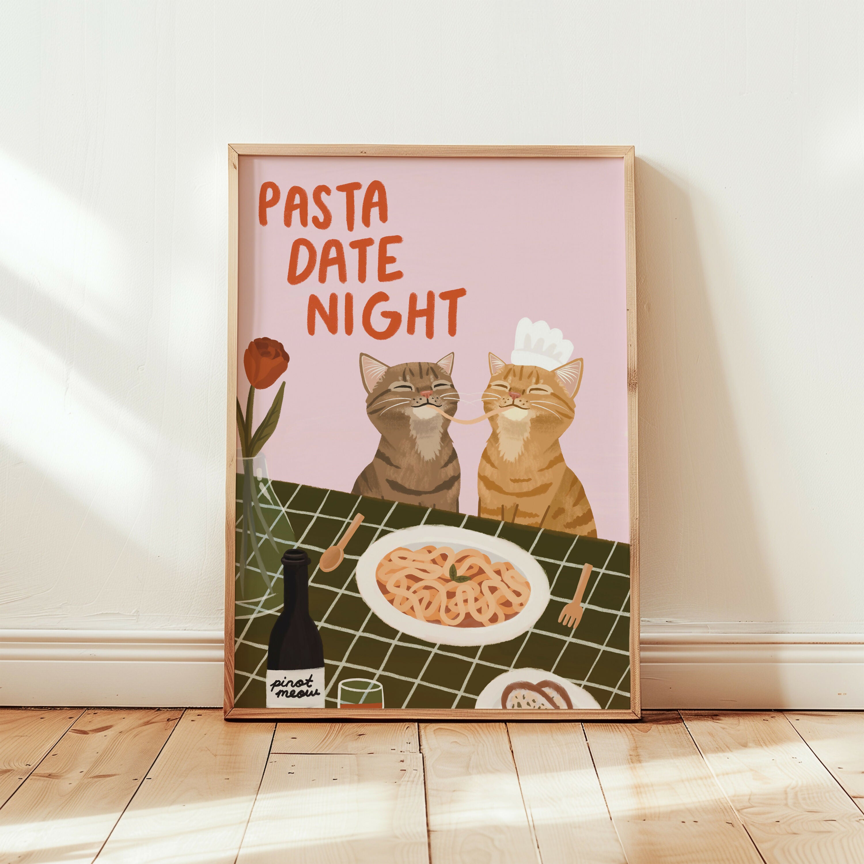 Pasta Date Night Cat Print