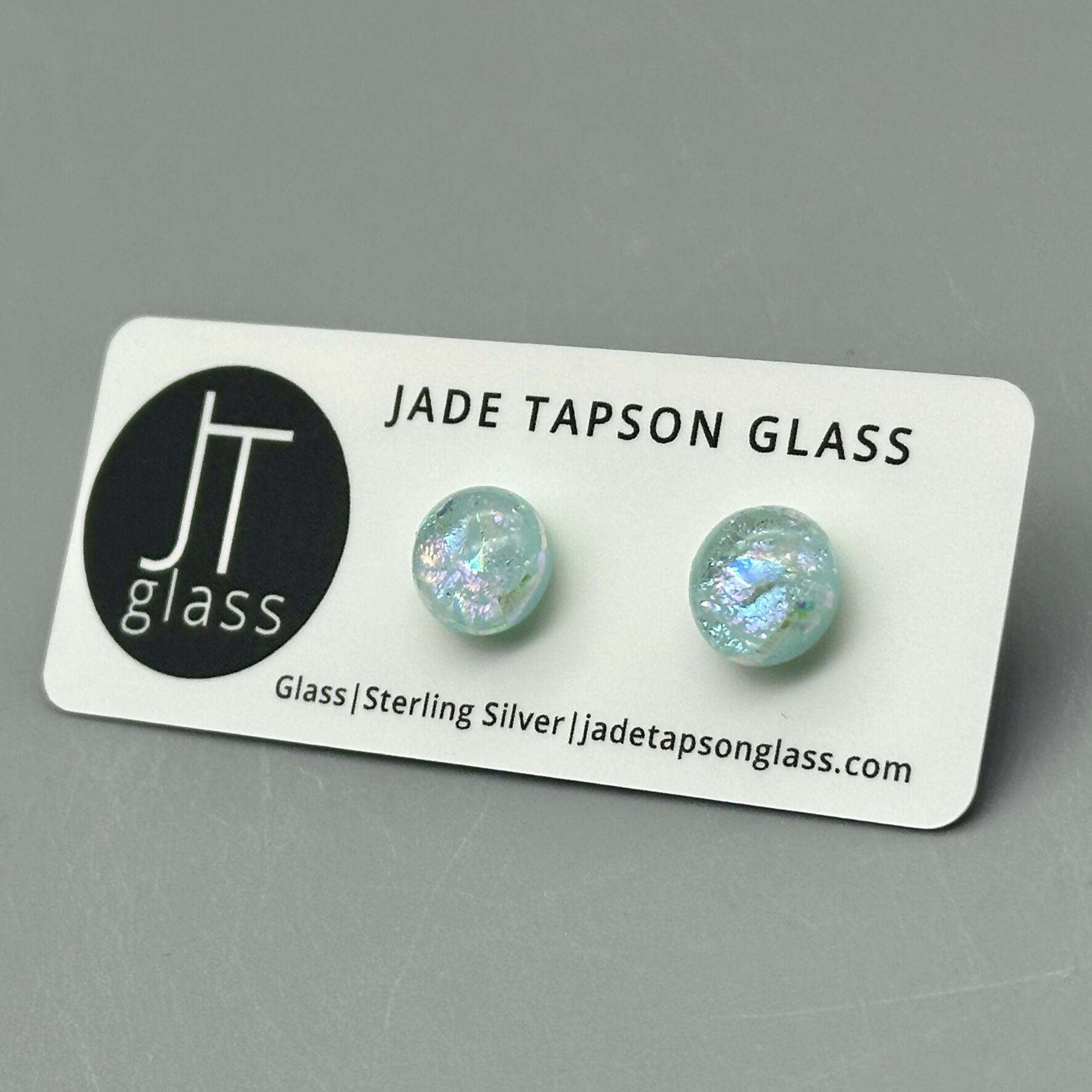 Pastel Dichroic Fused Glass Sterling Silver Stud Earrings - Handmade by Jade Tapson Glass.