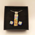 Bronze with shades of blue and Green Dichroic Pendant and matching Studs