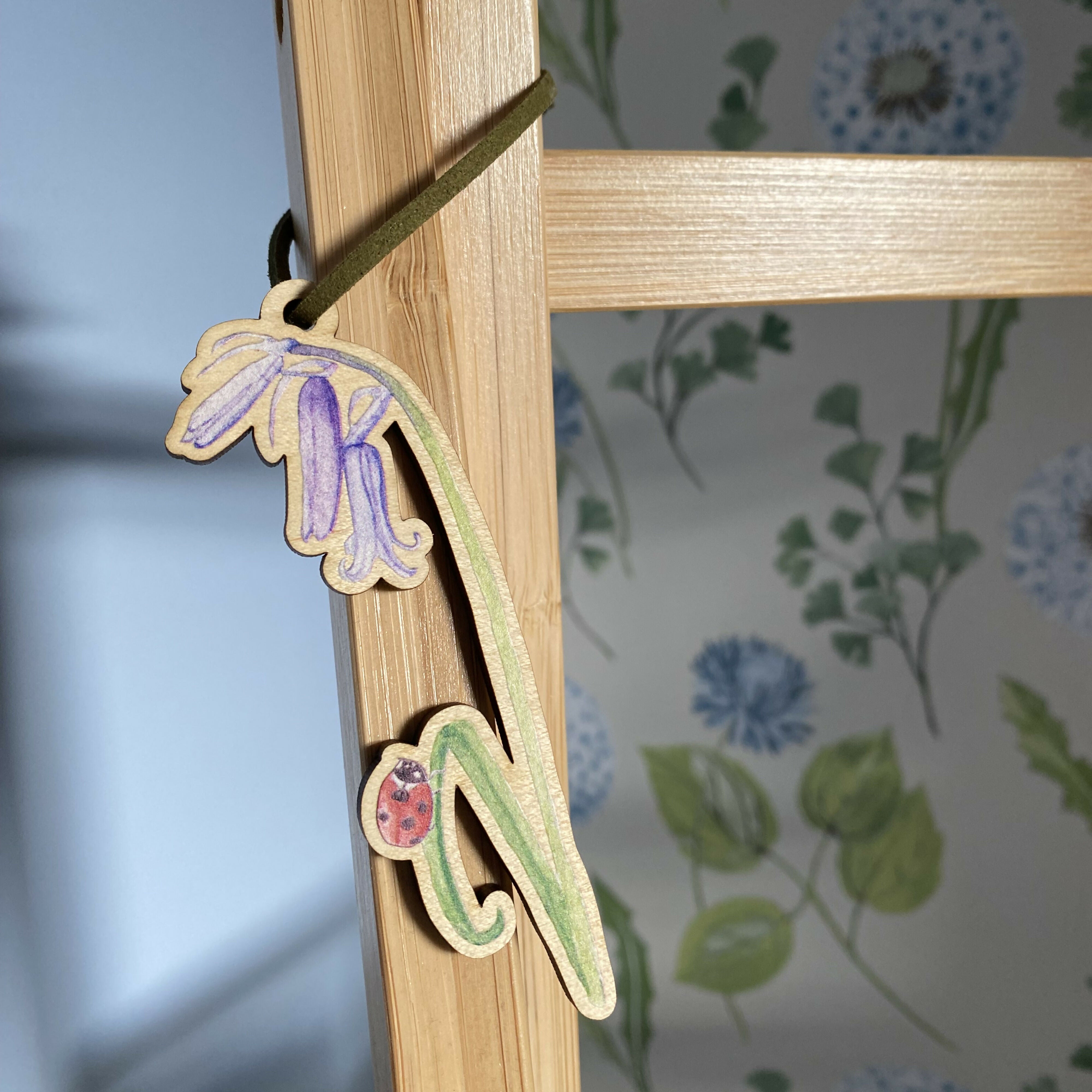 Bluebell and Ladybird Hanging Wooden Decoration