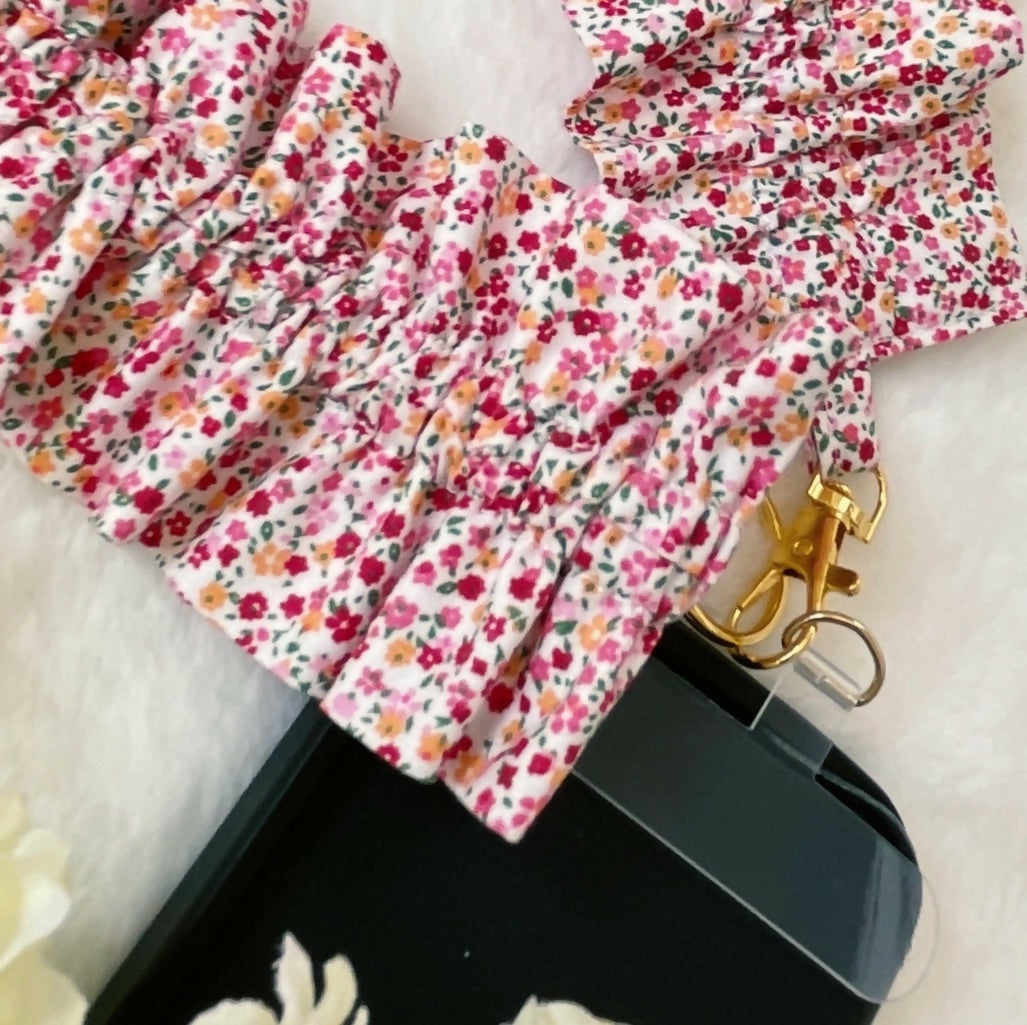 Handmade Ruffled Crossbody Phone Holder Red Ditsy